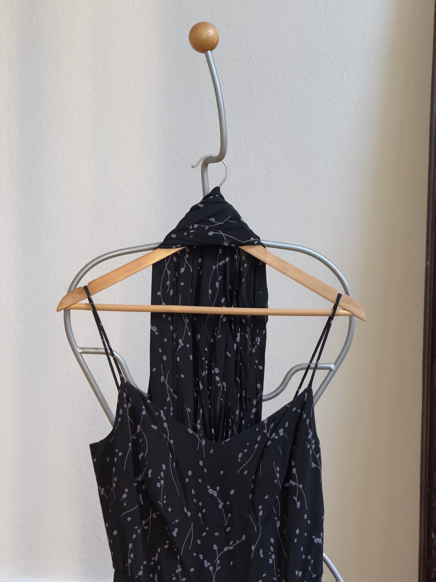Vintage 80's Black Handkerchief Hem Evening Dress with Neck Scarf