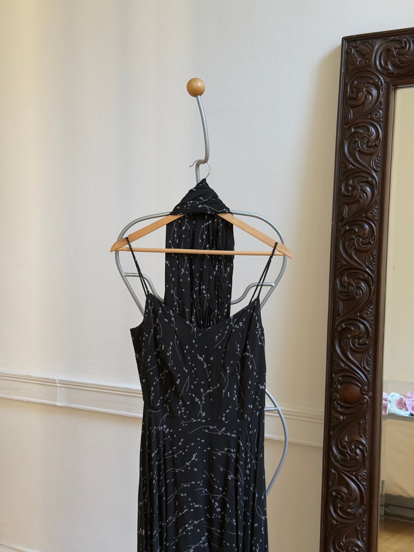 Vintage 80's Black Handkerchief Hem Evening Dress with Neck Scarf
