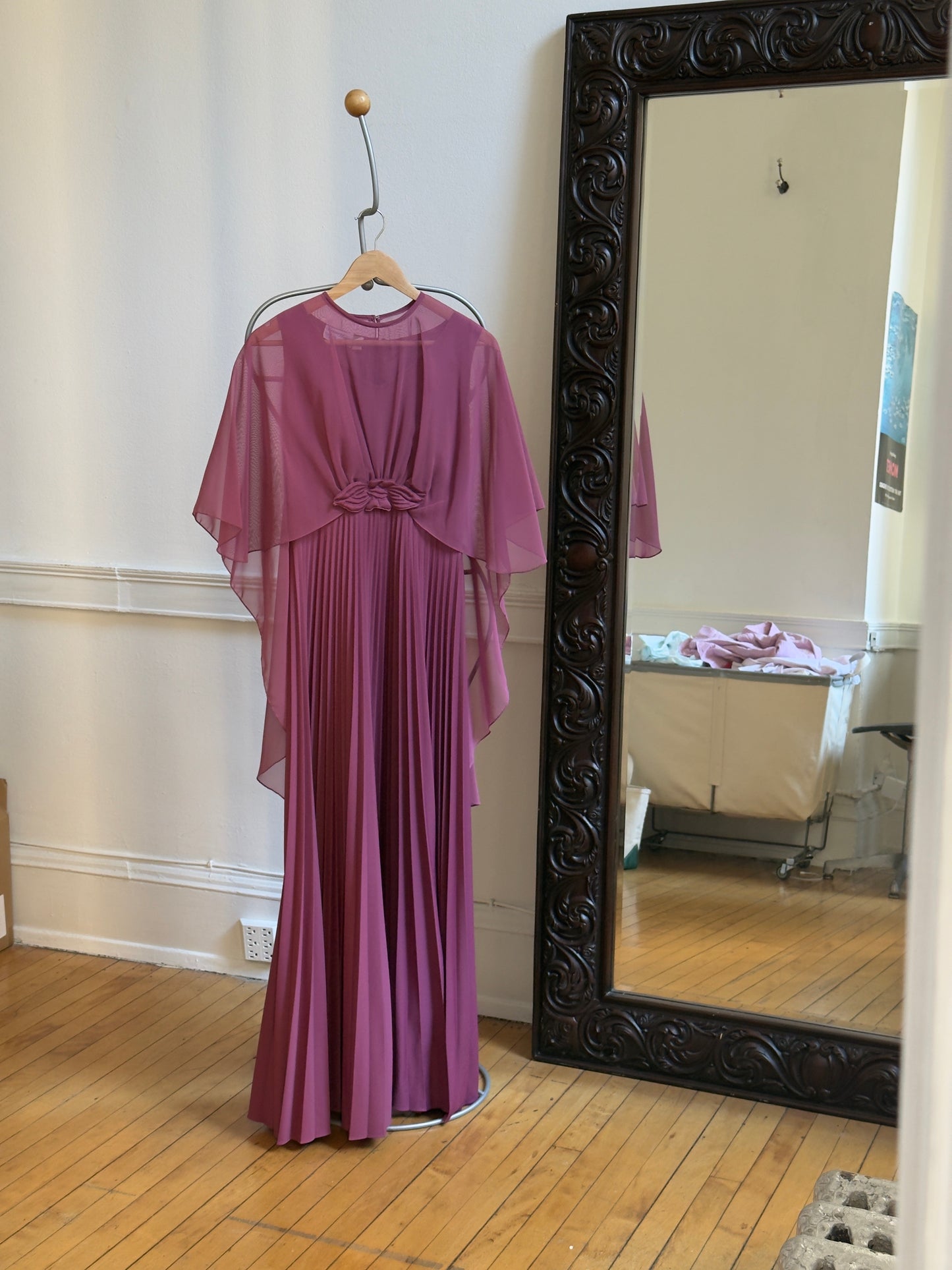 Vintage 80's Pink/Purple Evening Dress with Cape Overlay