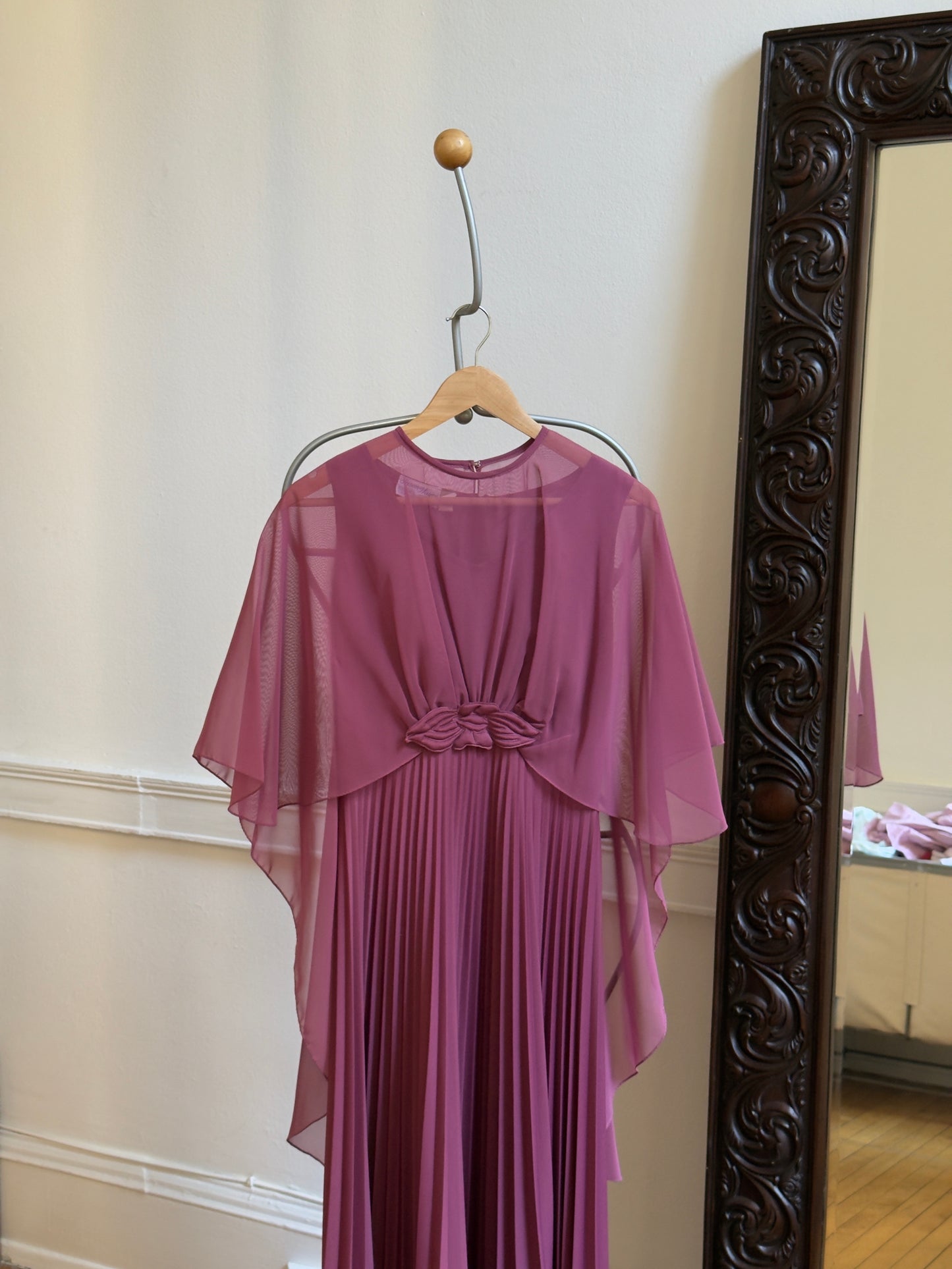 Vintage 80's Pink/Purple Evening Dress with Cape Overlay