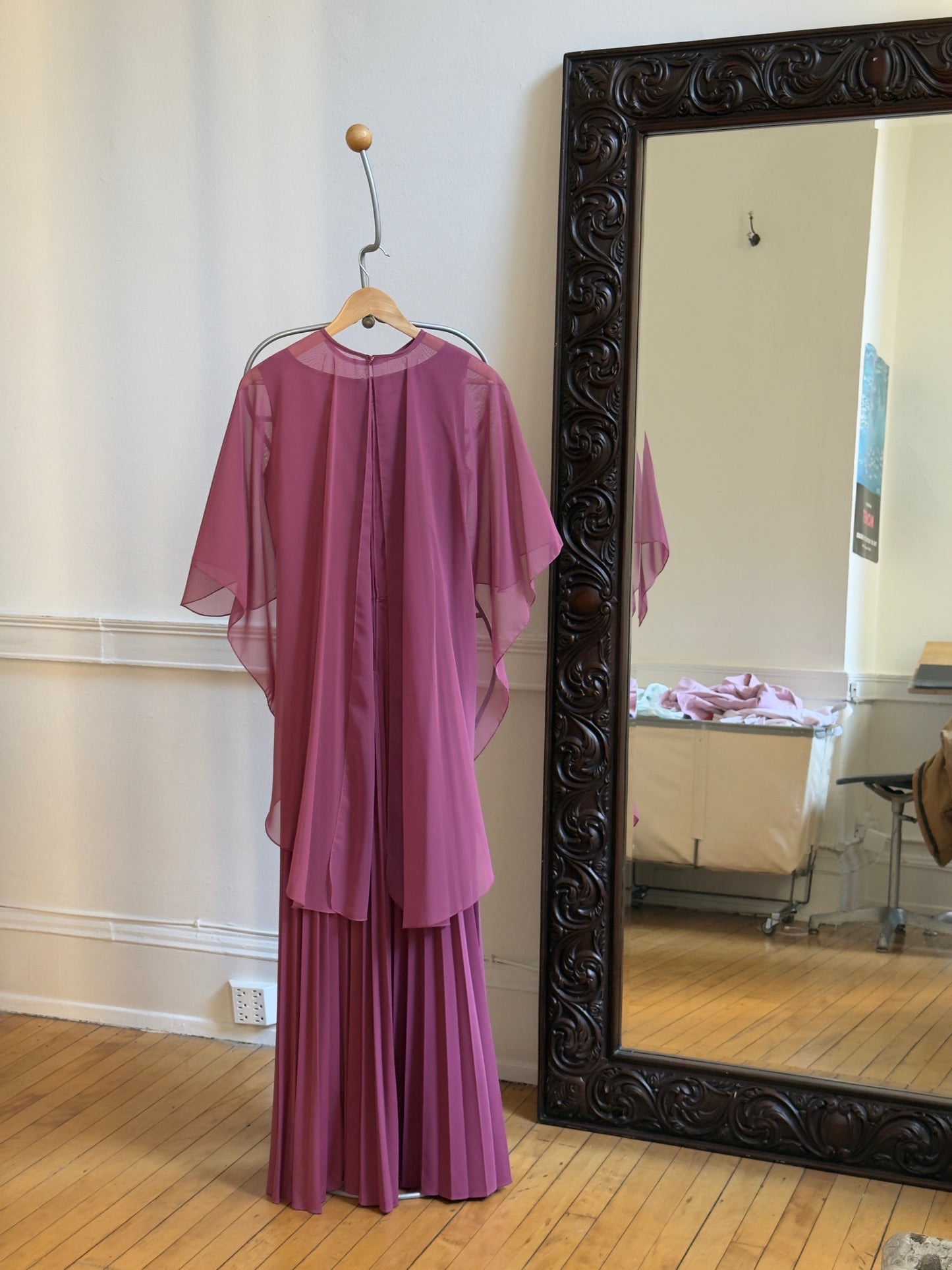 Vintage 80's Pink/Purple Evening Dress with Cape Overlay