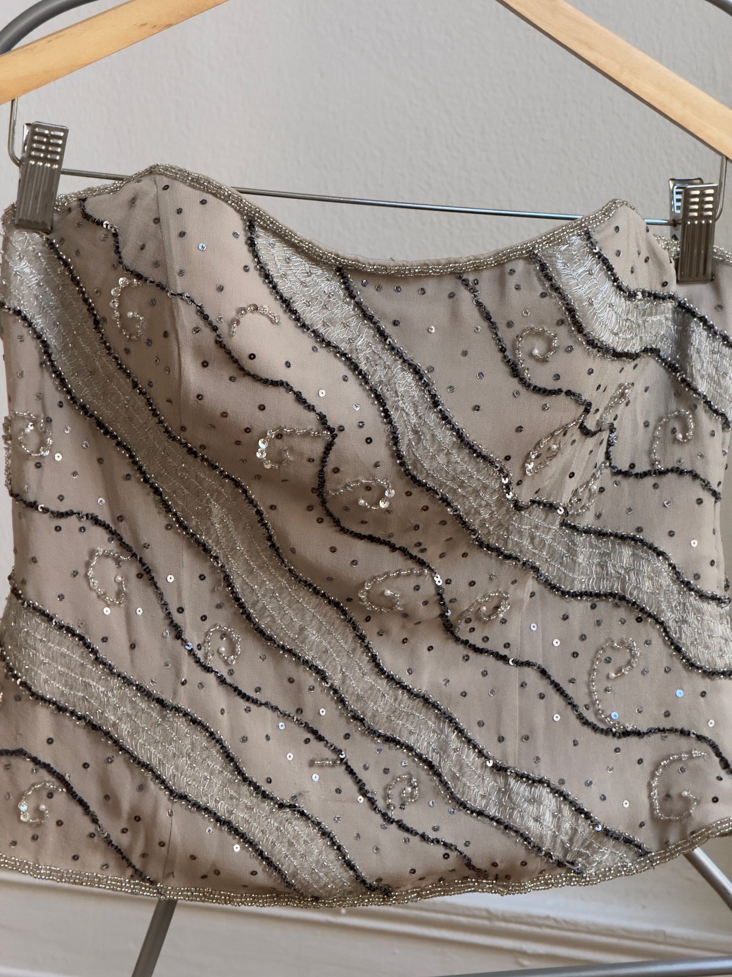 Vintage 90's Silk Beaded Taupe Strapless Corset Top
