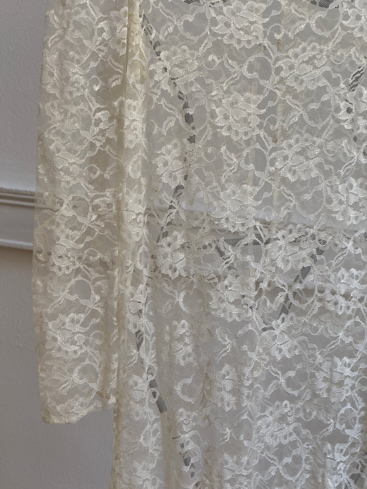 Vintage 80's Sheer Lace Overlay Midi Bridal Dress