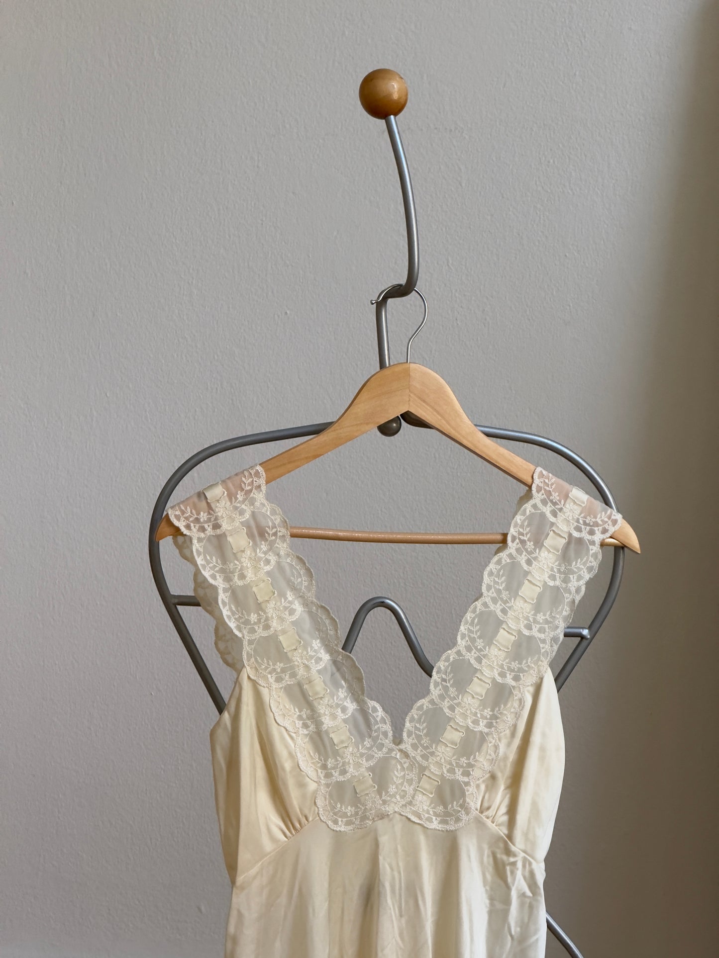 Vintage 60's Sheer Ivory Slip Dress with Lace and Ribbon