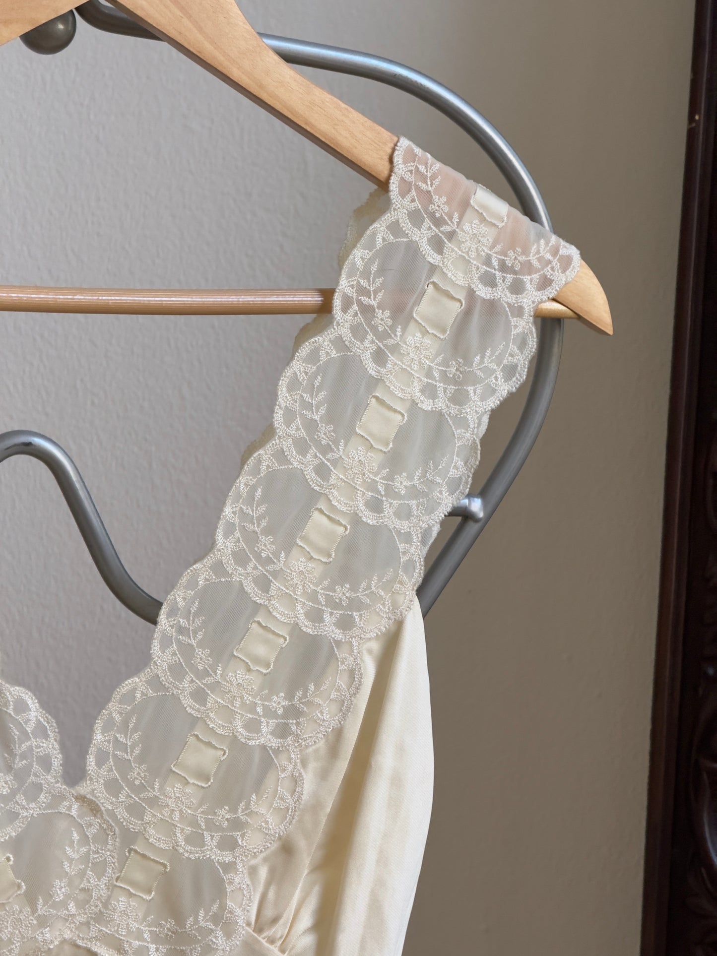 Vintage 60's Sheer Ivory Slip Dress with Lace and Ribbon