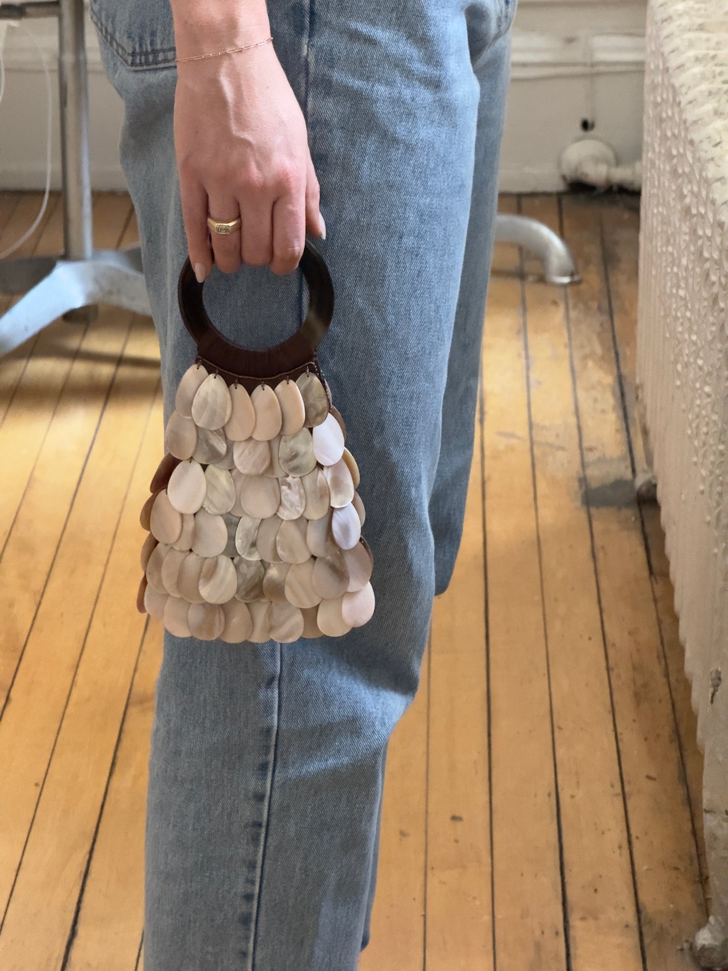 Vintage 90's Mother of Pearl Shell Flapper Purse
