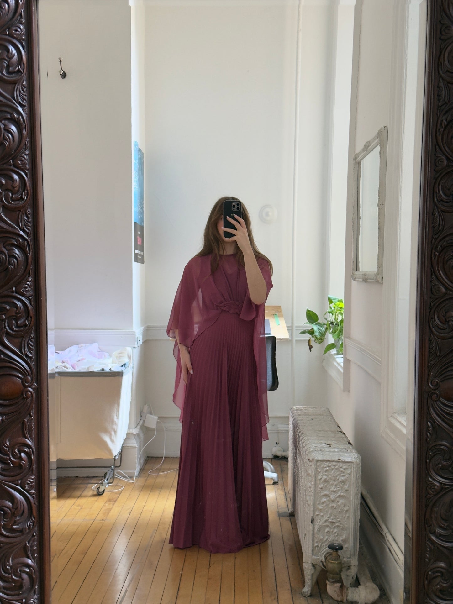 Vintage 80's Pink/Purple Evening Dress with Cape Overlay