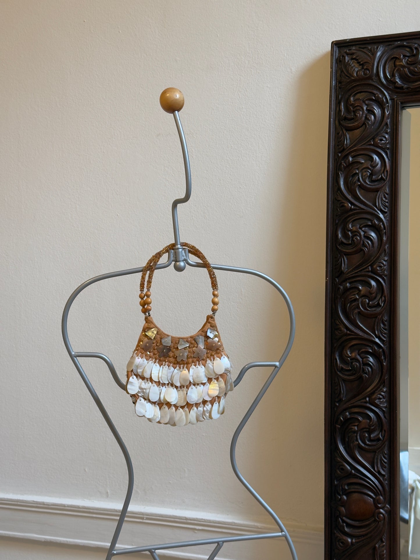 Vintage 90's Orange Mother of Pearl Shell Purse with Sequins
