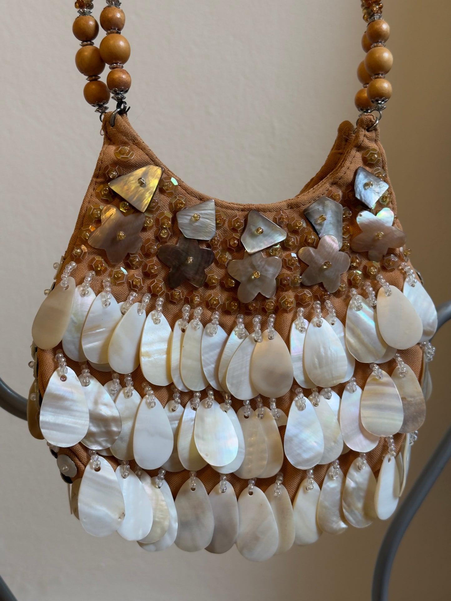 Vintage 90's Orange Mother of Pearl Shell Purse with Sequins