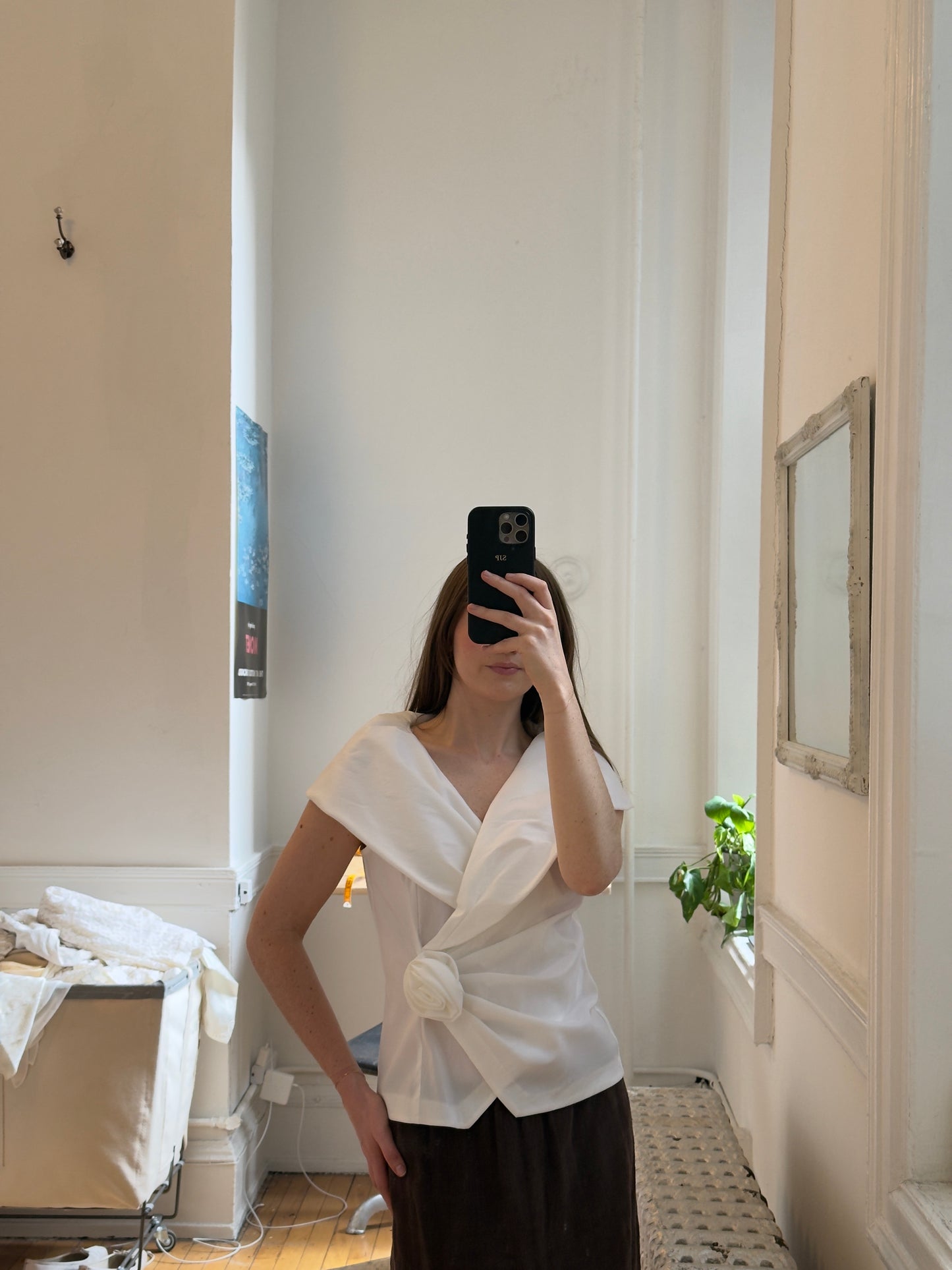 Vintage 80's Crisp White Sleeveless Rosette Top