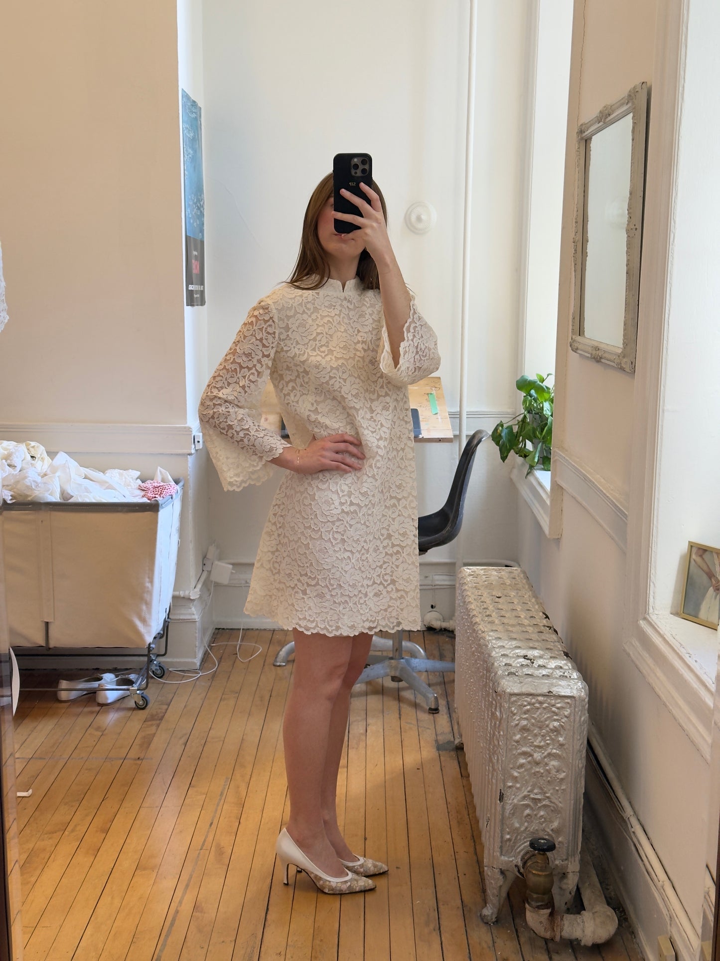 Vintage 60's High Neck Lace Mini Shift Dress