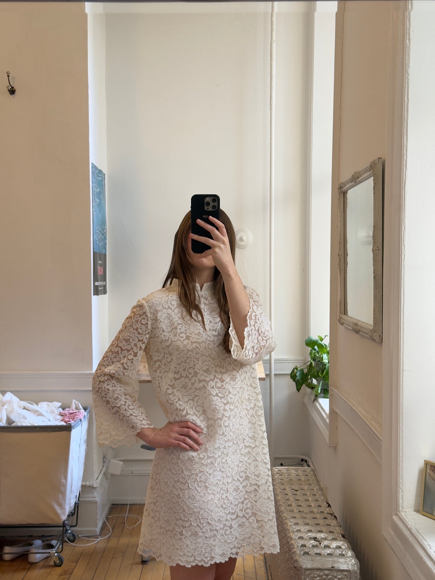 Vintage 60's High Neck Lace Mini Shift Dress