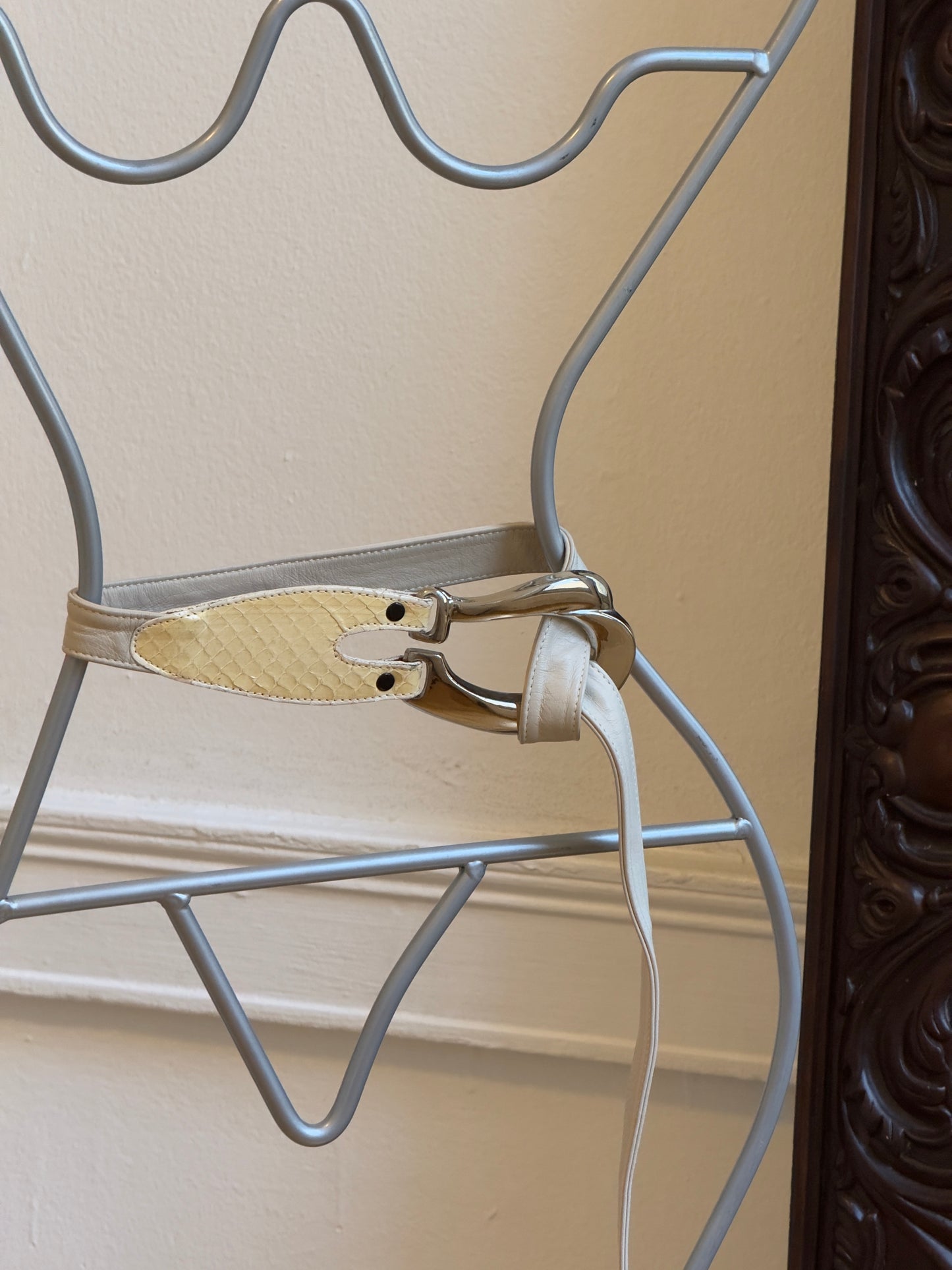 Vintage 90's Ivory Leather/Snakeskin Waist Belt