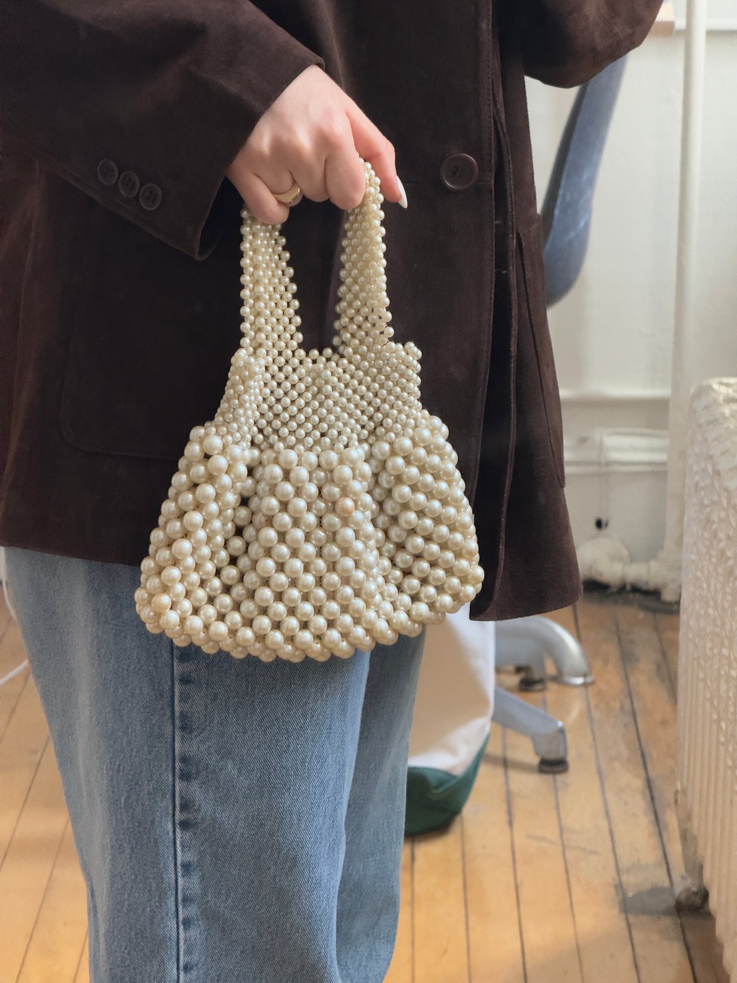 Vintage 60's Cream Pearl Evening Bag