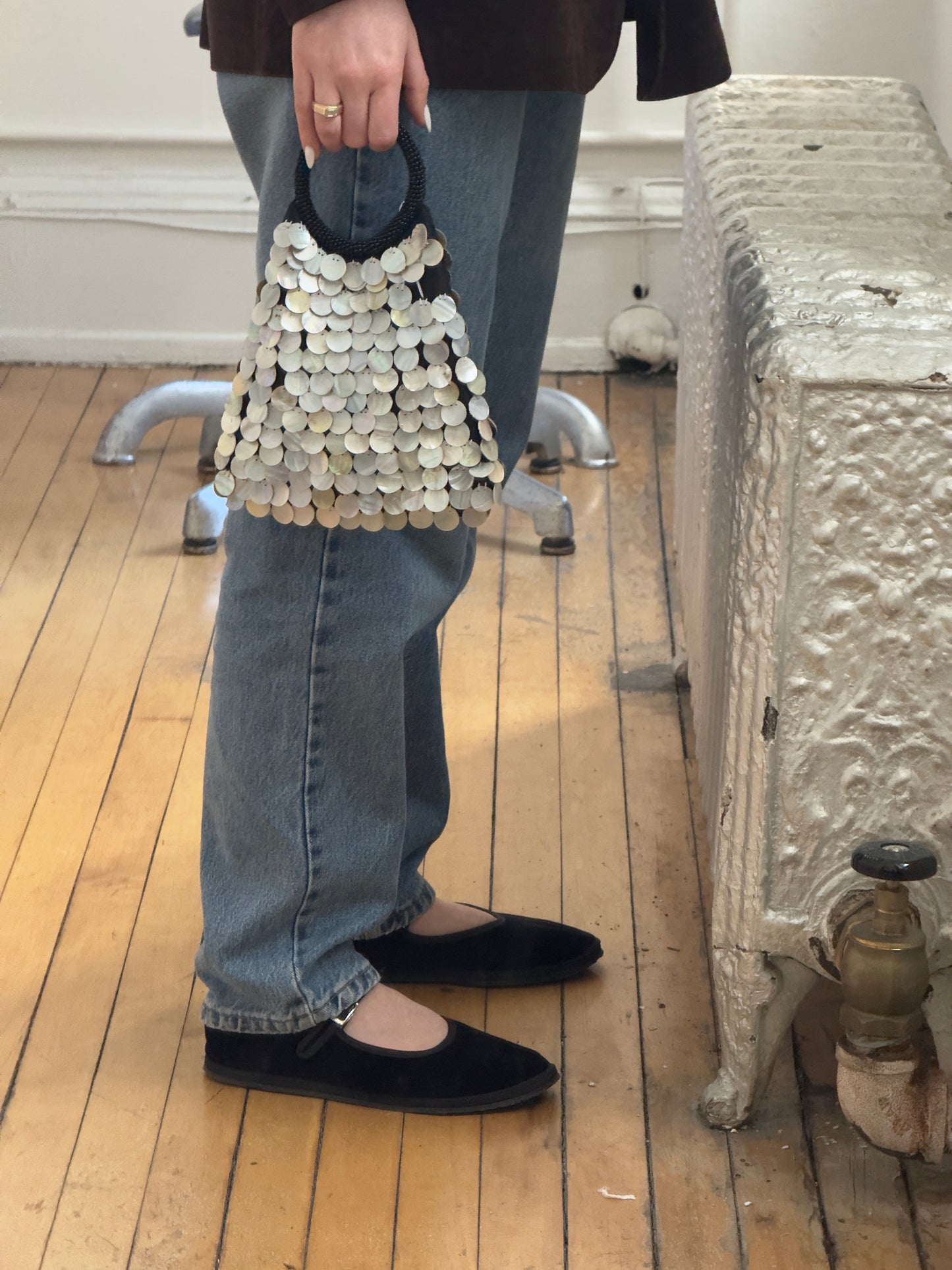 Vintage 90's Black Mother of Pearl Shell Purse
