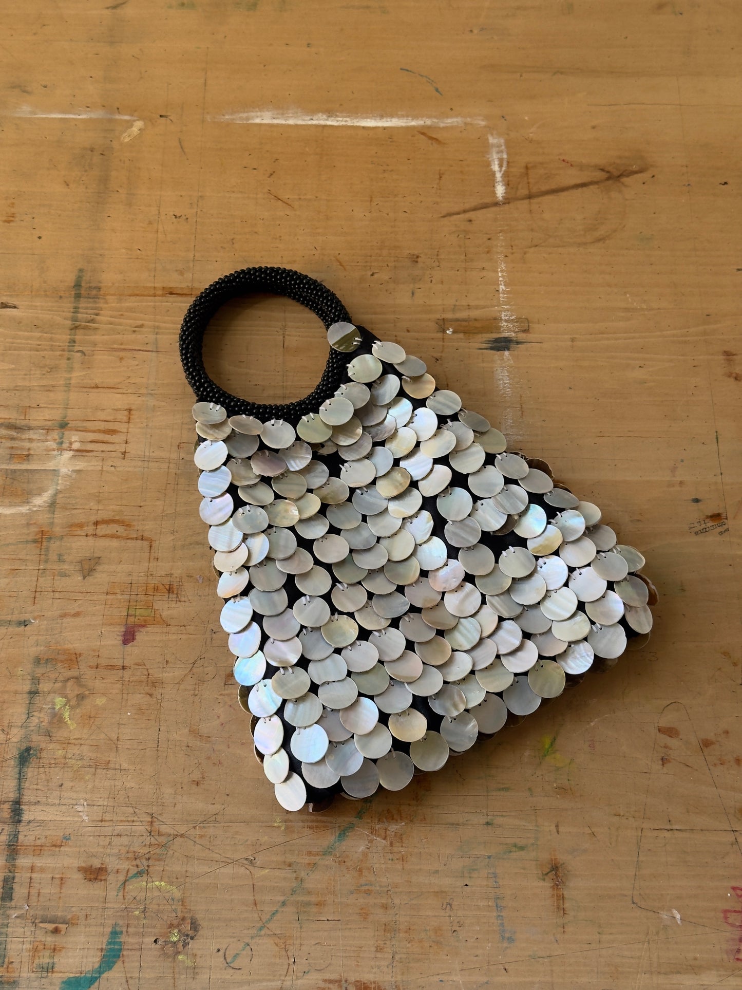 Vintage 90's Black Mother of Pearl Shell Purse