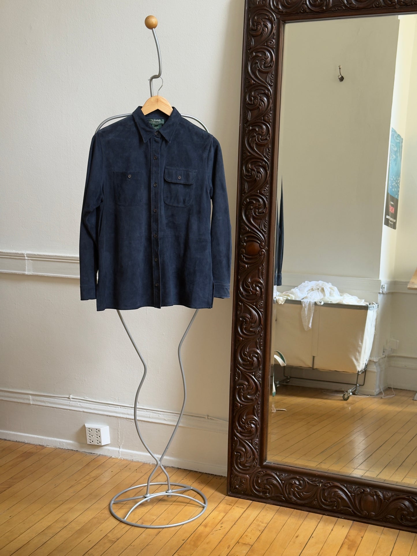 Vintage 90's Ralph Lauren Navy Leather Suede Shirt