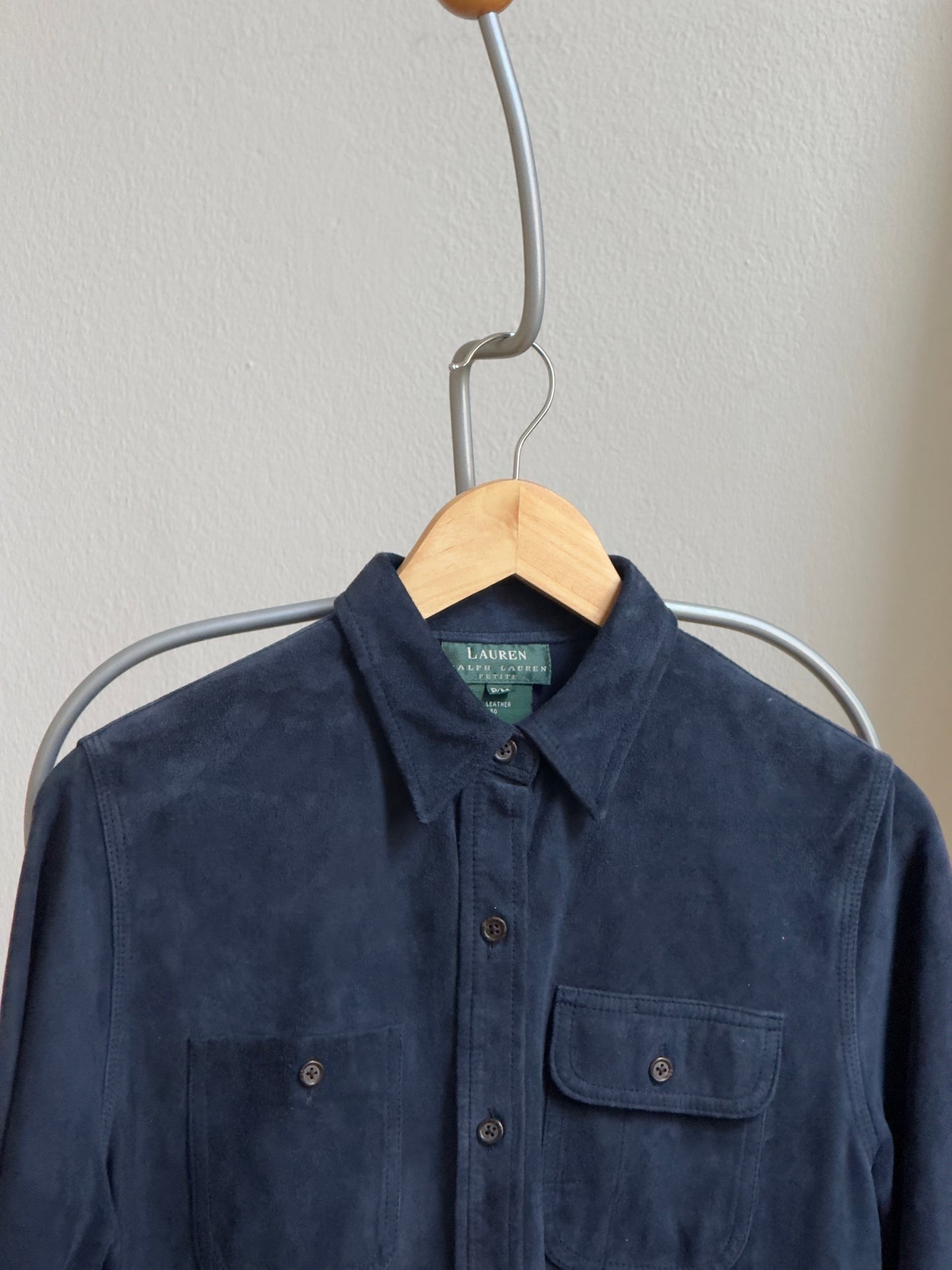 Vintage 90's Ralph Lauren Navy Leather Suede Shirt