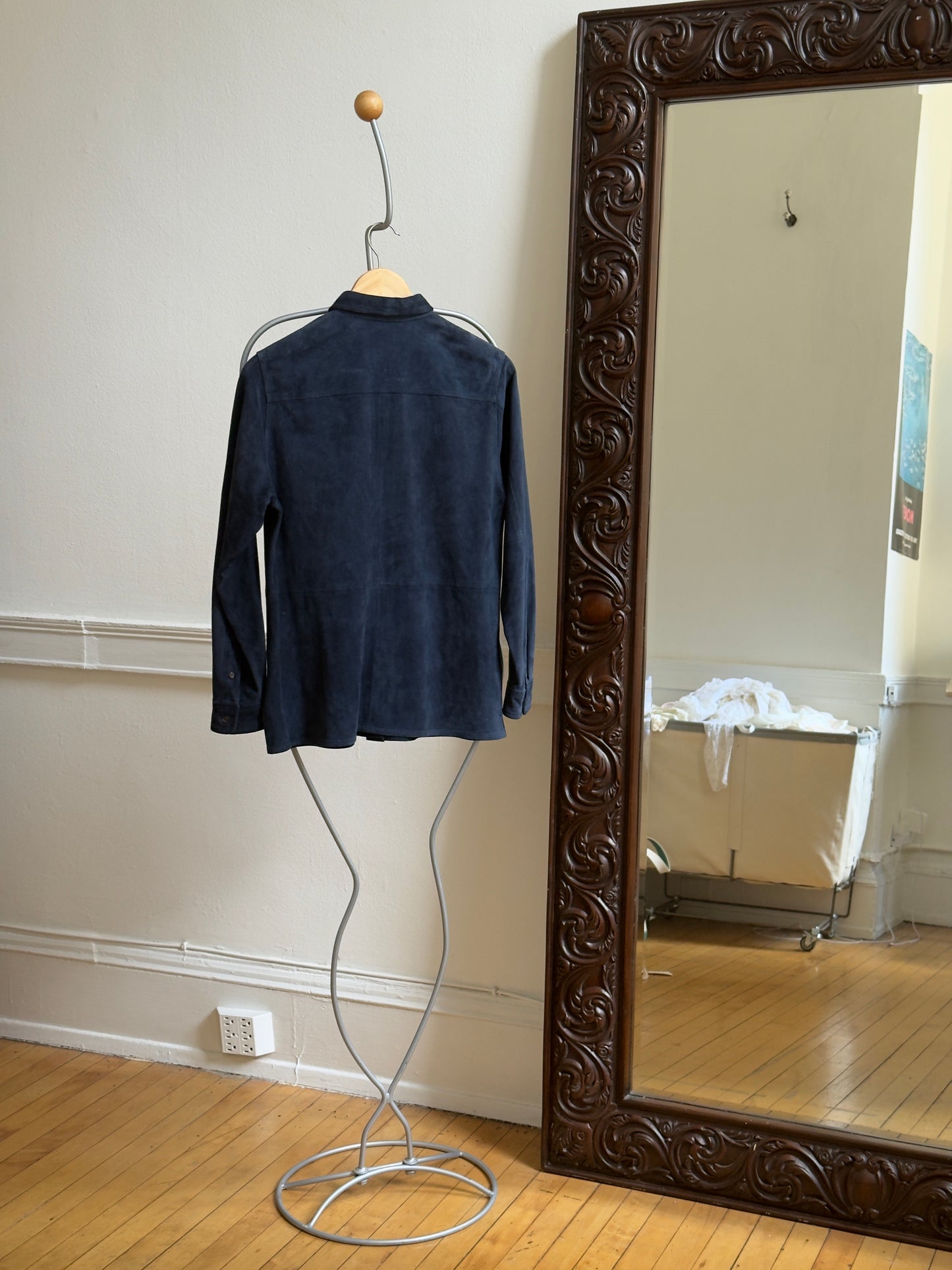 Vintage 90's Ralph Lauren Navy Leather Suede Shirt