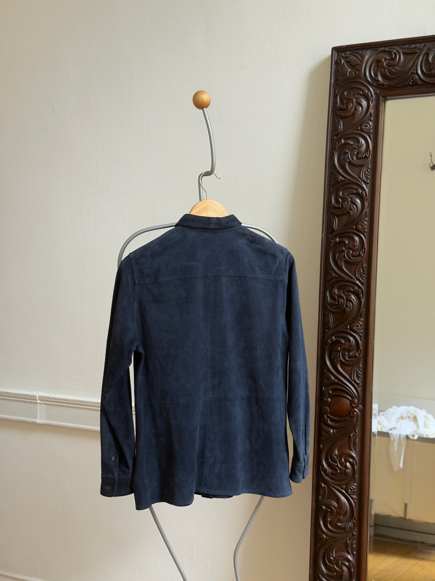 Vintage 90's Ralph Lauren Navy Leather Suede Shirt