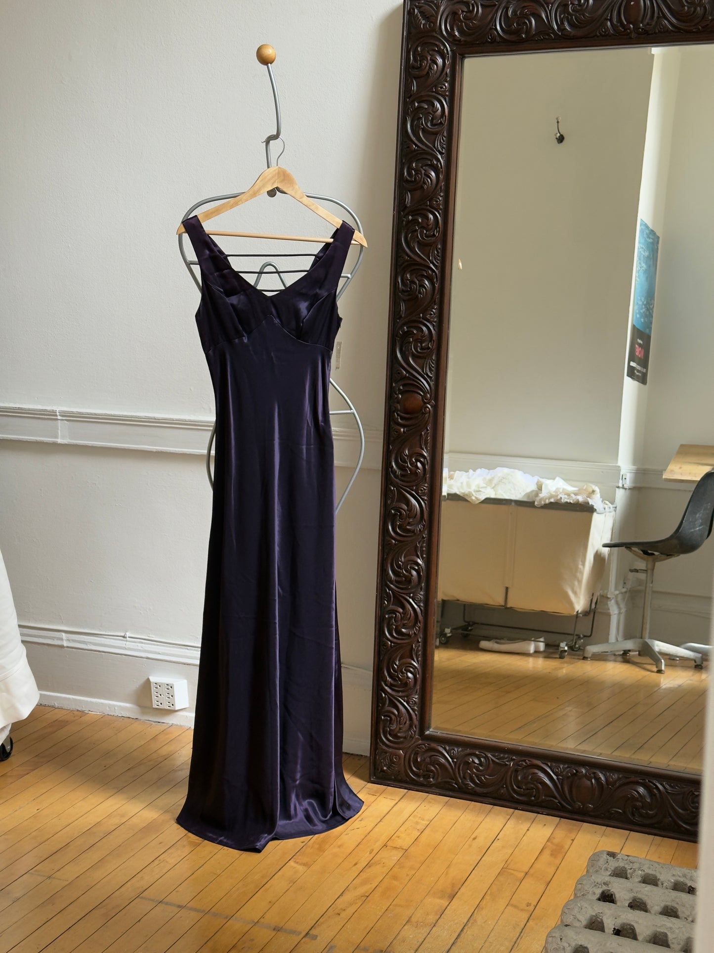 Vintage 90's Eggplant Purple Satin Evening Maxi Dress