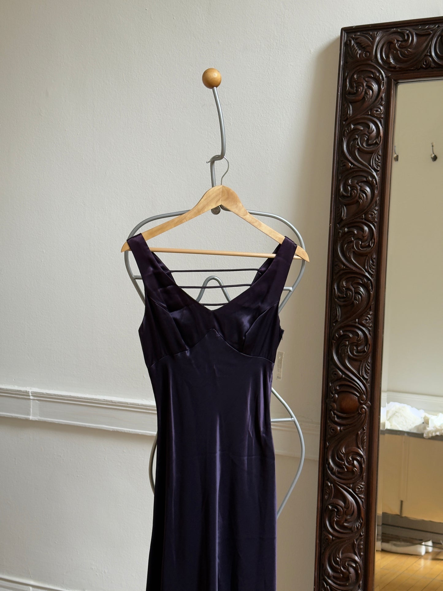Vintage 90's Eggplant Purple Satin Evening Maxi Dress