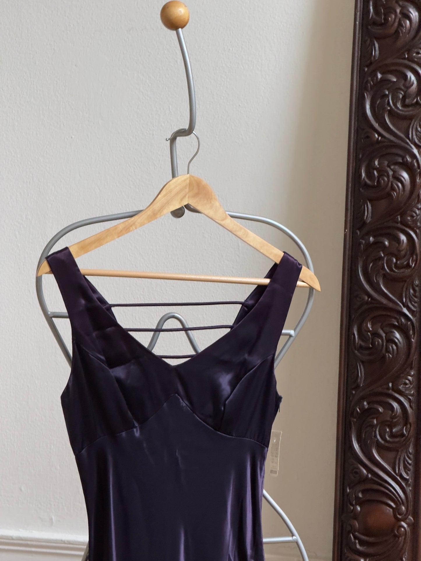 Vintage 90's Eggplant Purple Satin Evening Maxi Dress