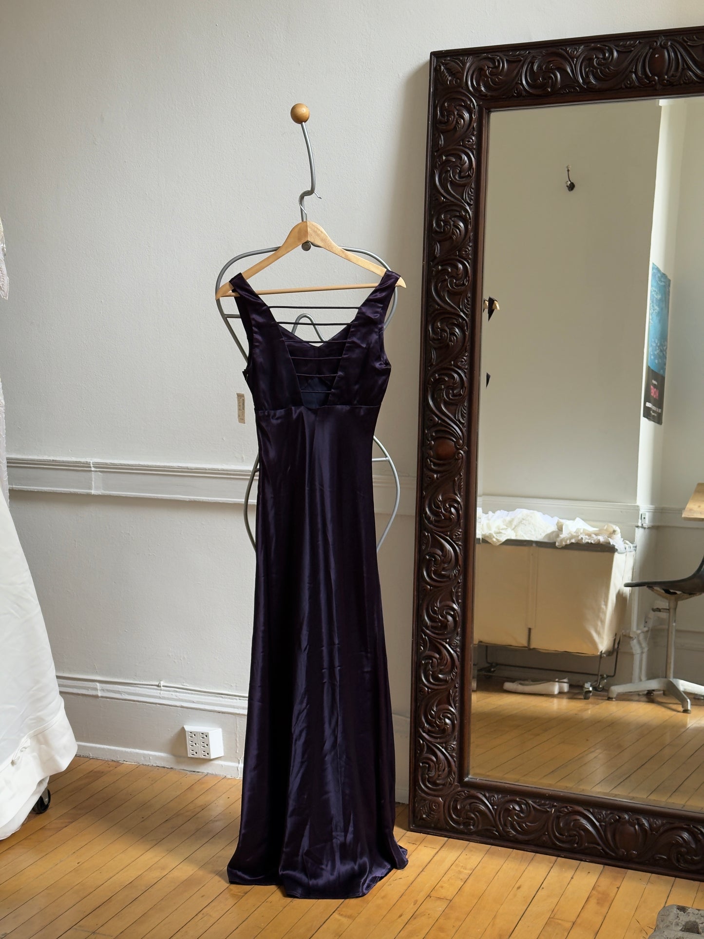 Vintage 90's Eggplant Purple Satin Evening Maxi Dress