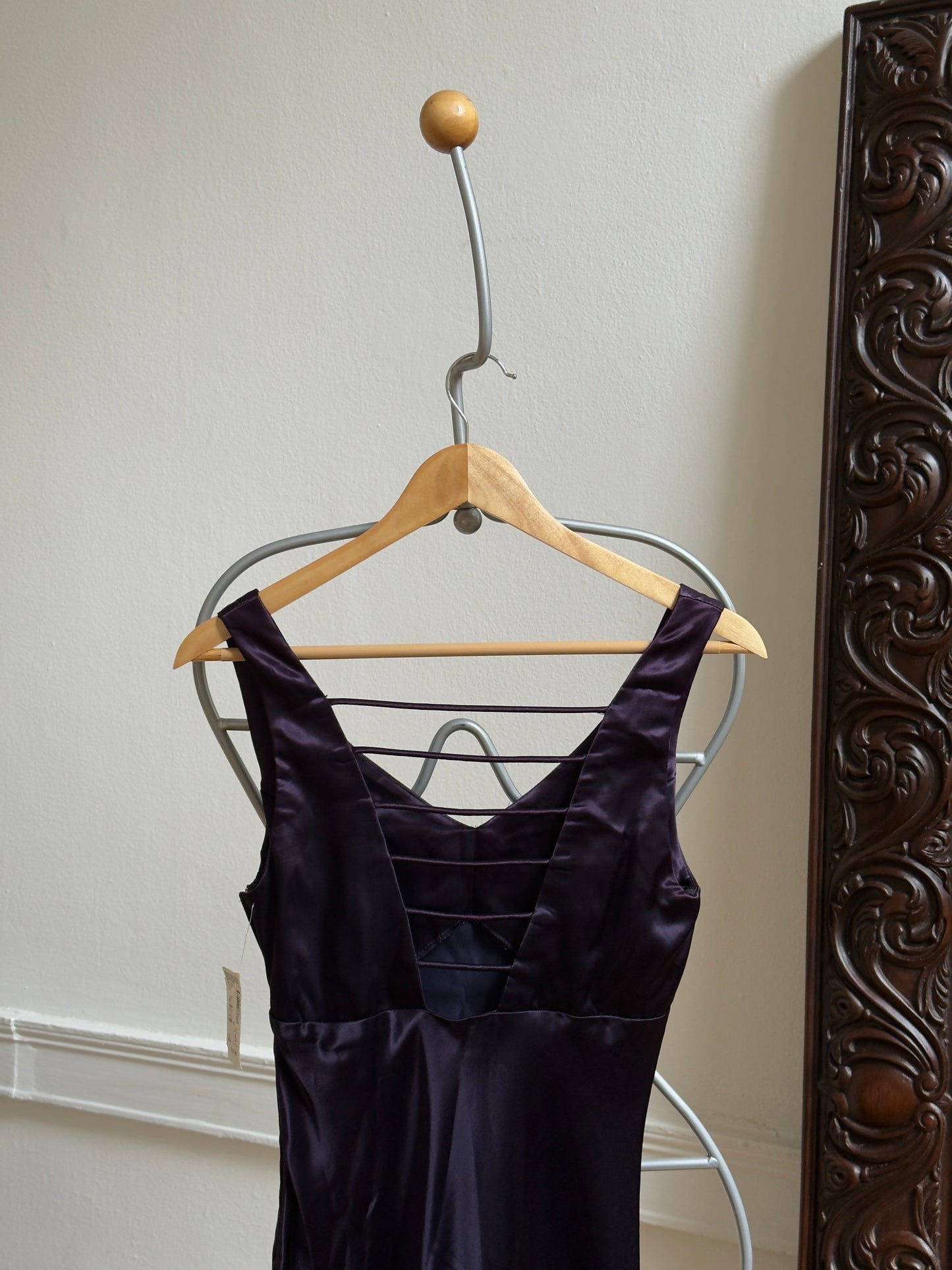 Vintage 90's Eggplant Purple Satin Evening Maxi Dress
