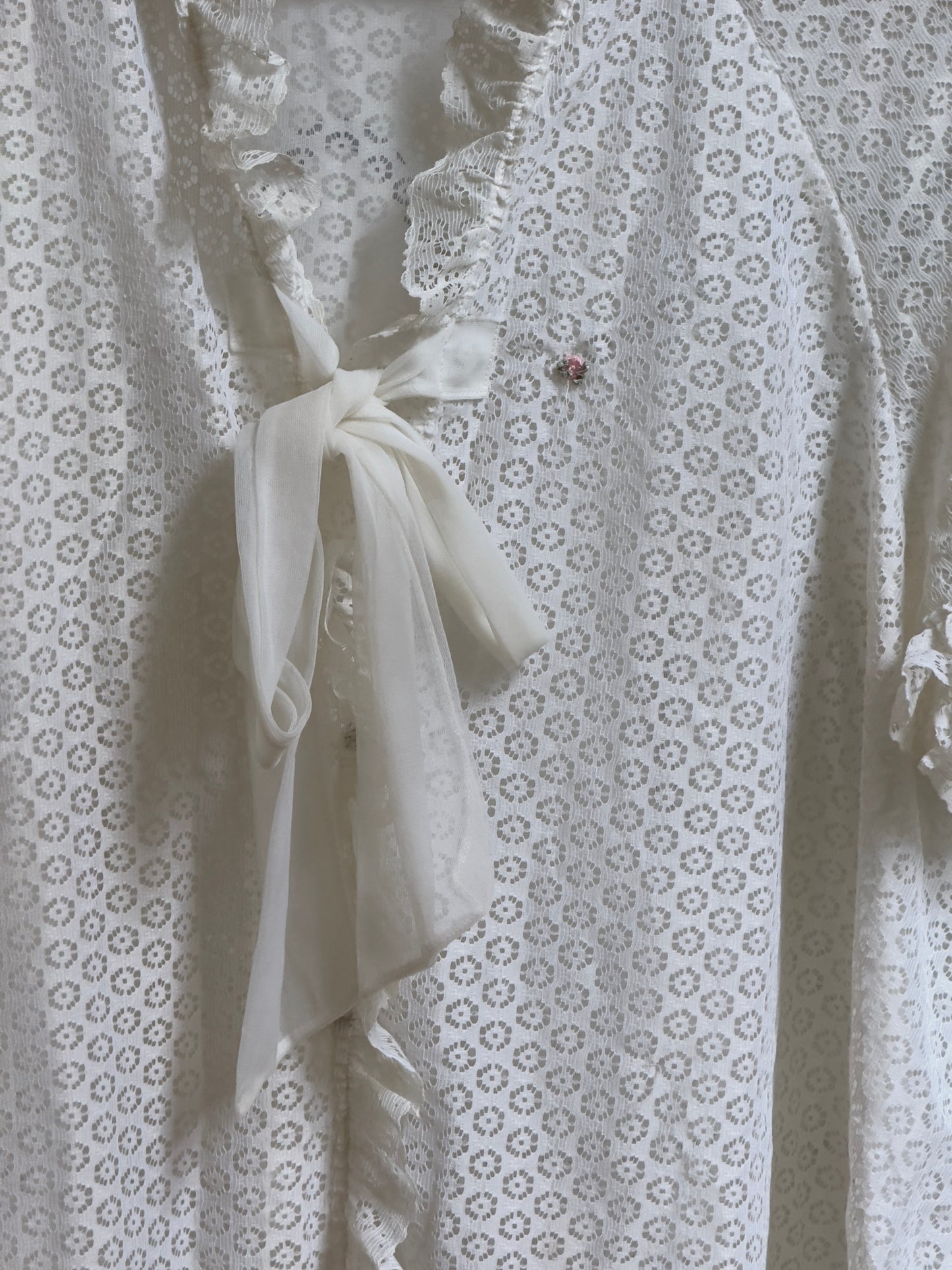 Vintage 60's White Lace Overlay Ruffle Tie Robe/Dress