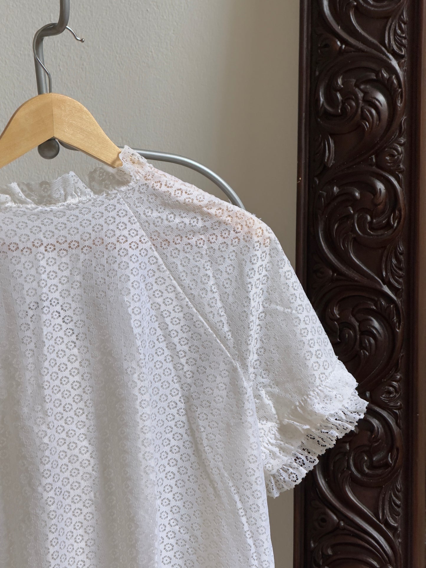 Vintage 60's White Lace Overlay Ruffle Tie Robe/Dress