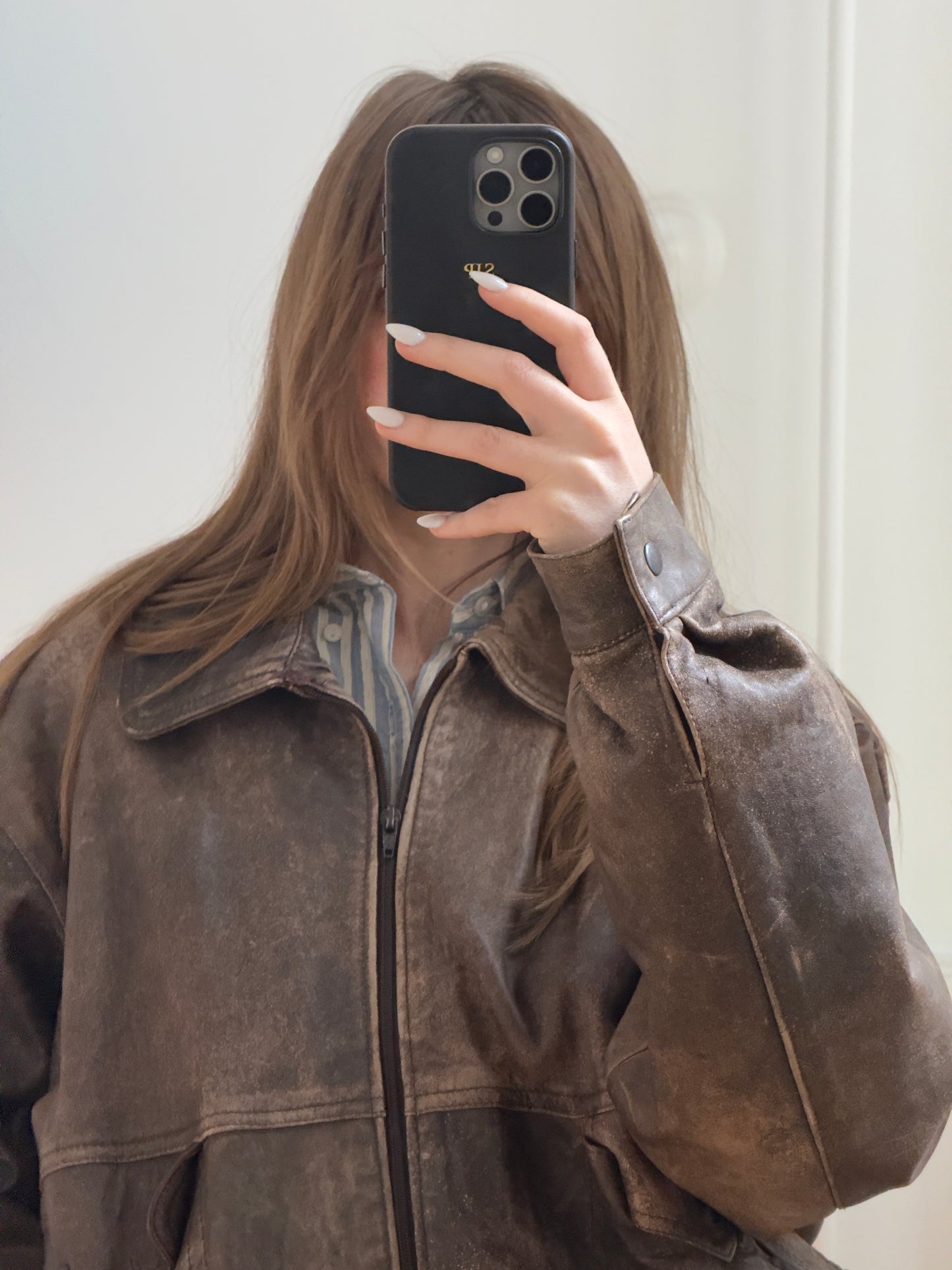 Vintage 80's Brown Distressed Leather Bomber Jacket
