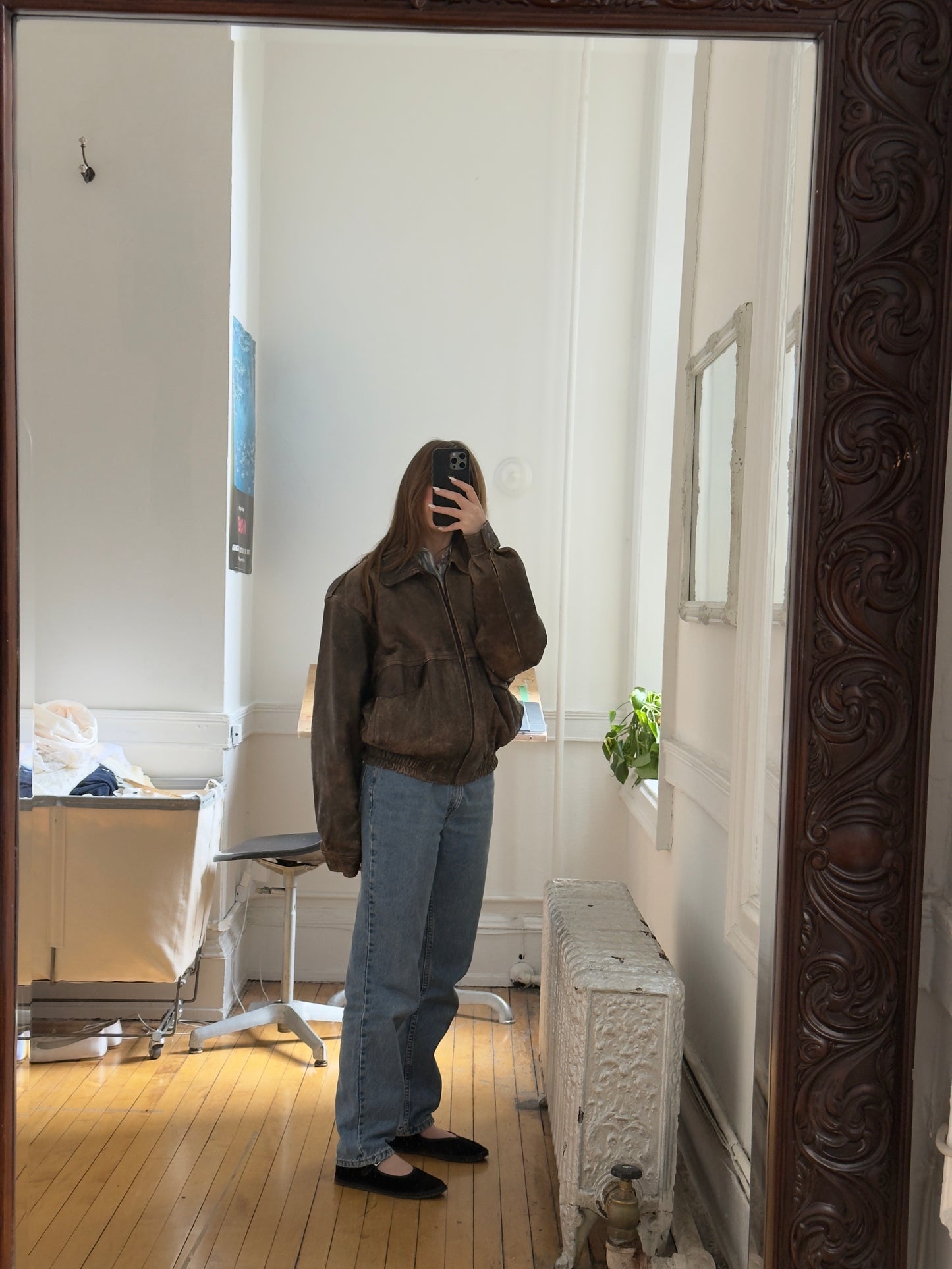Vintage 80's Brown Distressed Leather Bomber Jacket