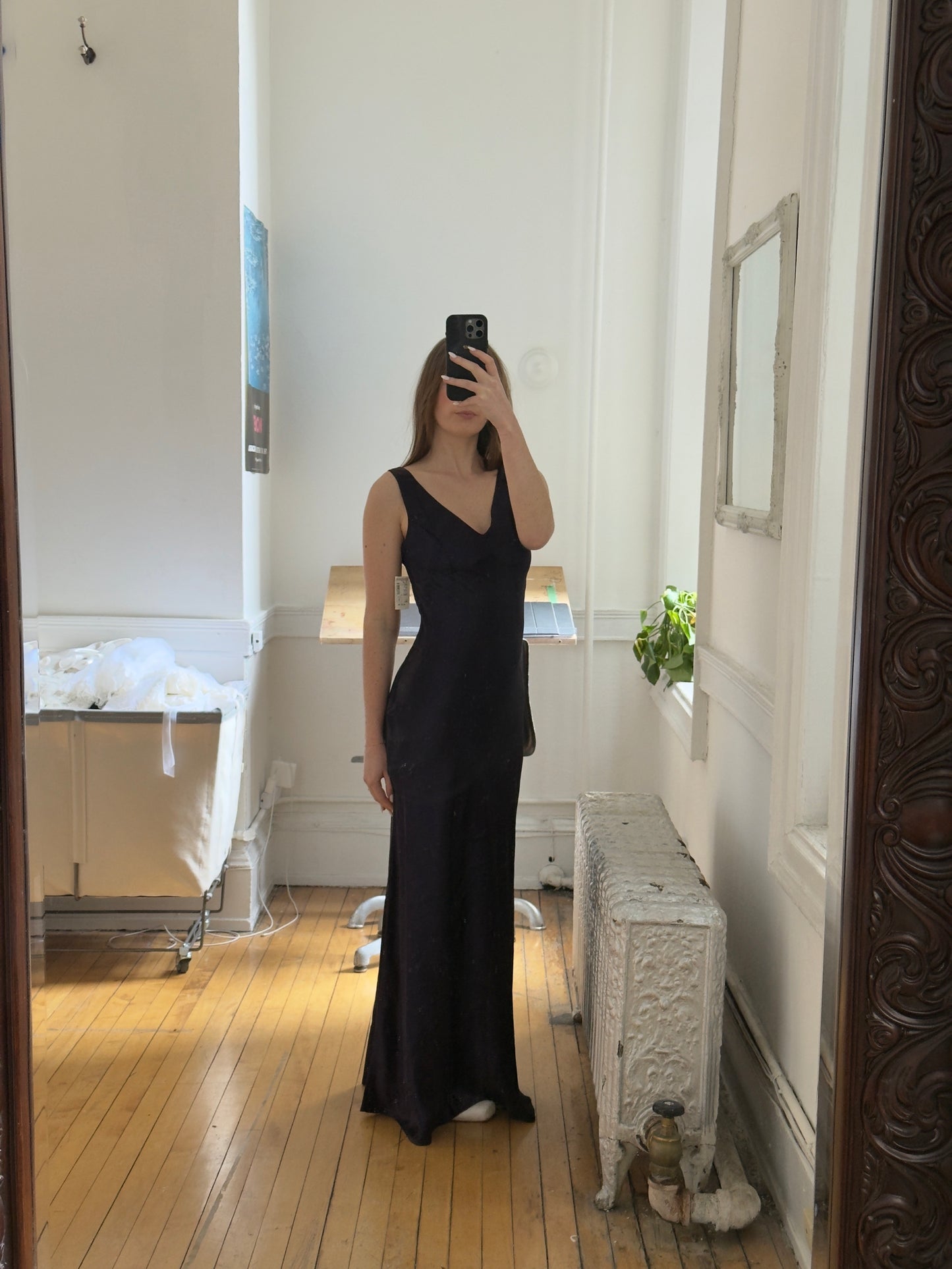 Vintage 90's Eggplant Purple Satin Evening Maxi Dress