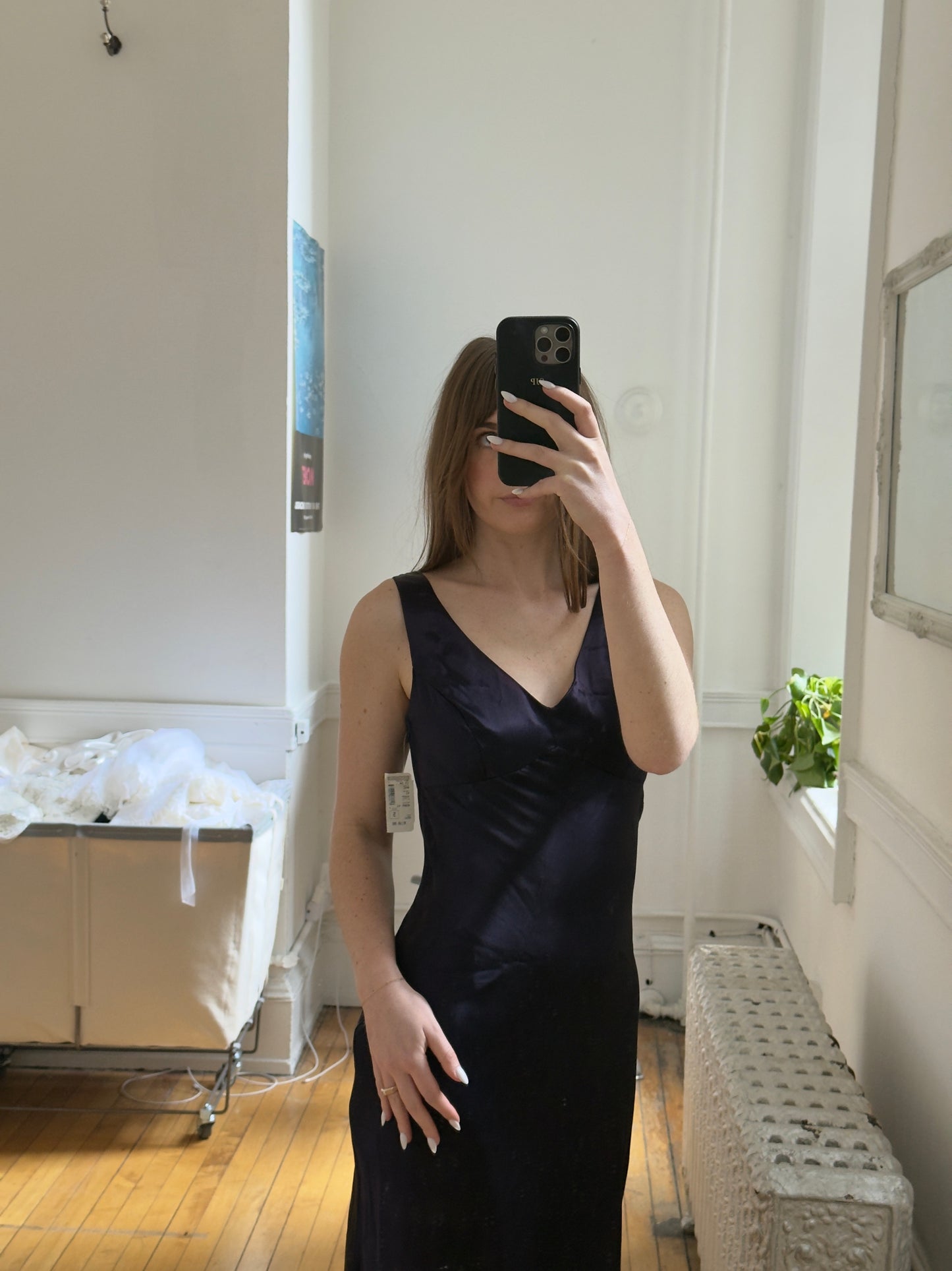 Vintage 90's Eggplant Purple Satin Evening Maxi Dress