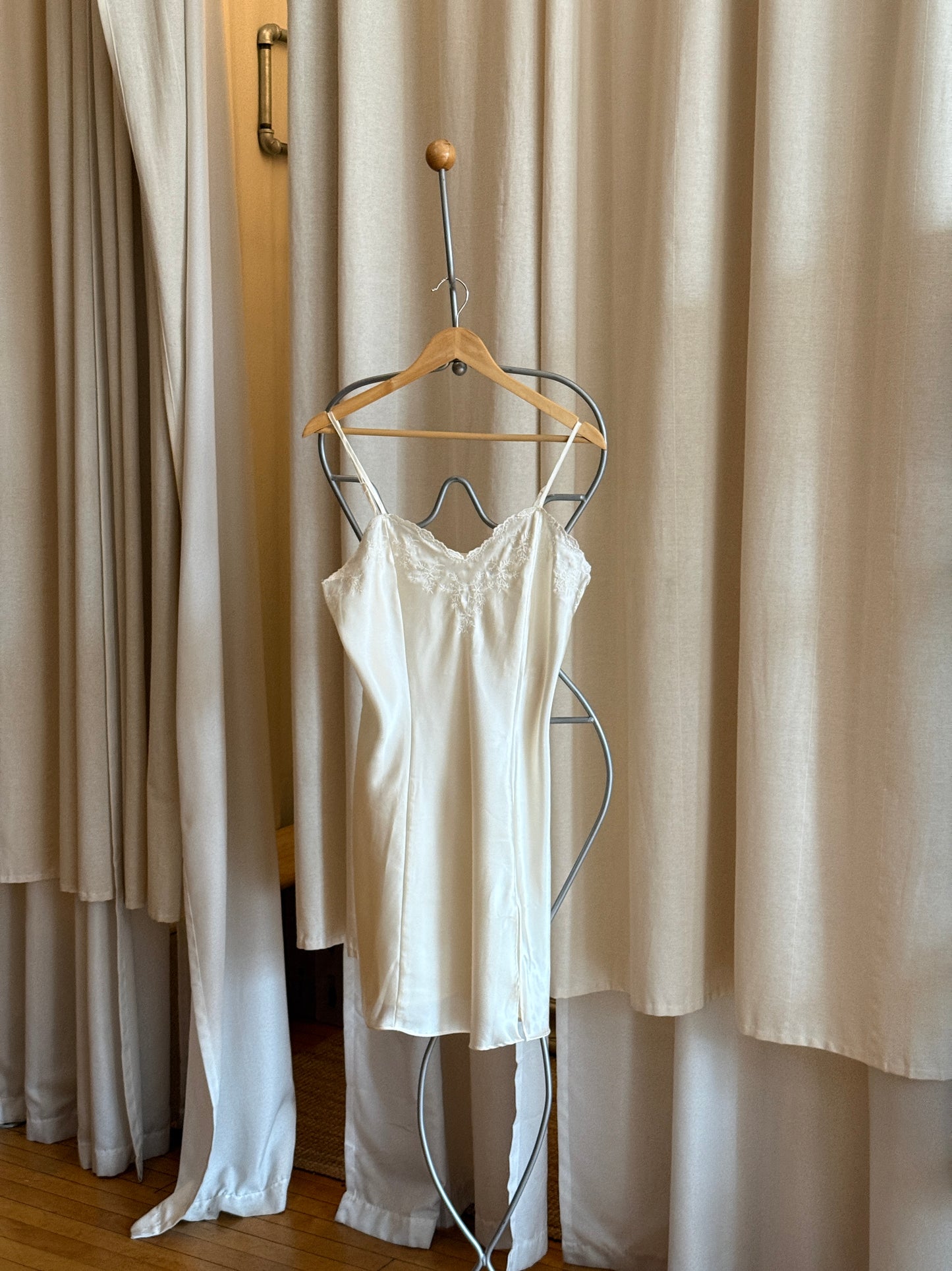 Vintage ivory satin mini lingerie slip dress by Erika Taylor Intimates [SIMRAN]