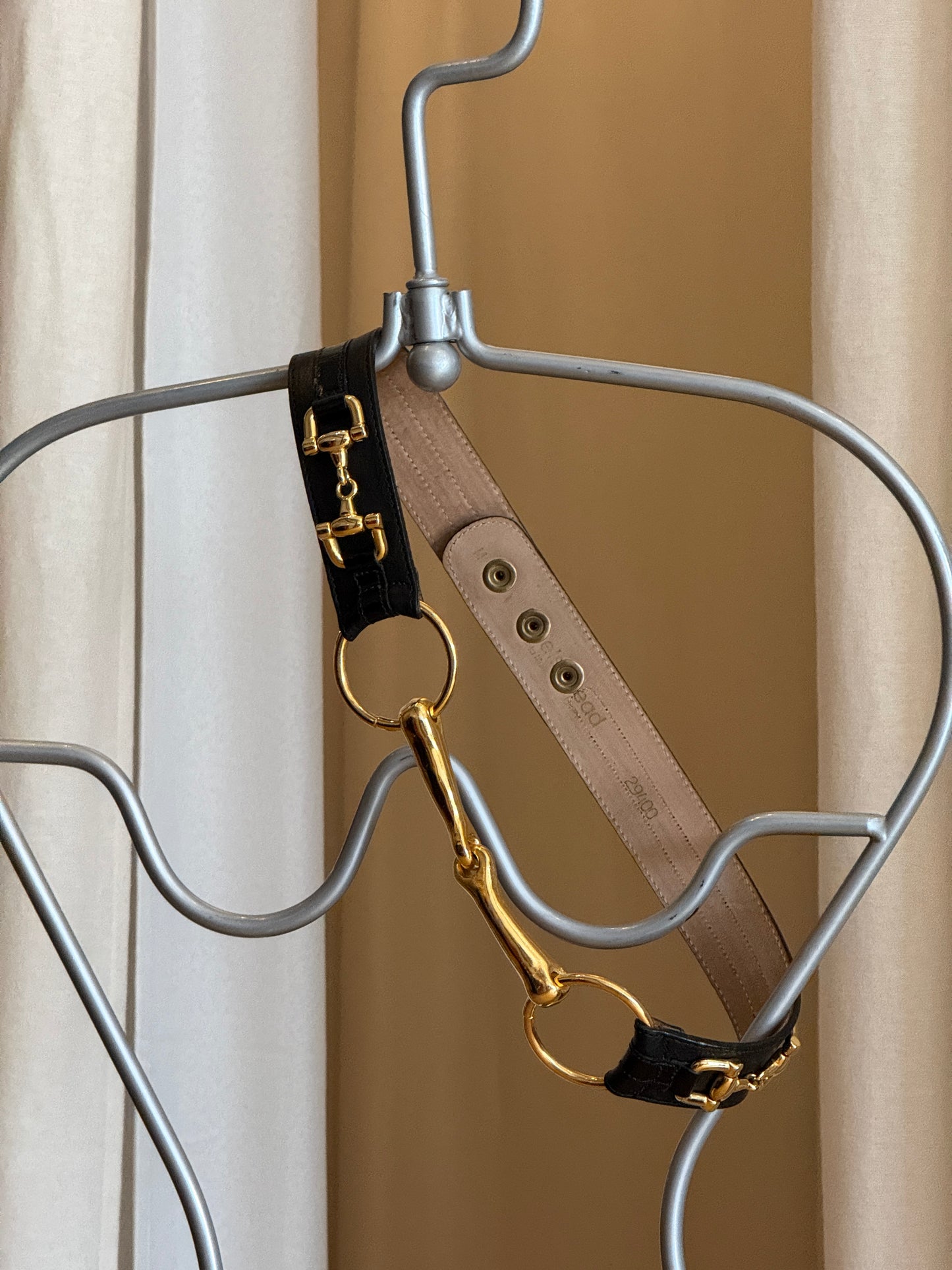 Vintage leather belt/gold hardware horsebit belt by Streets Ahead with extra horsebits