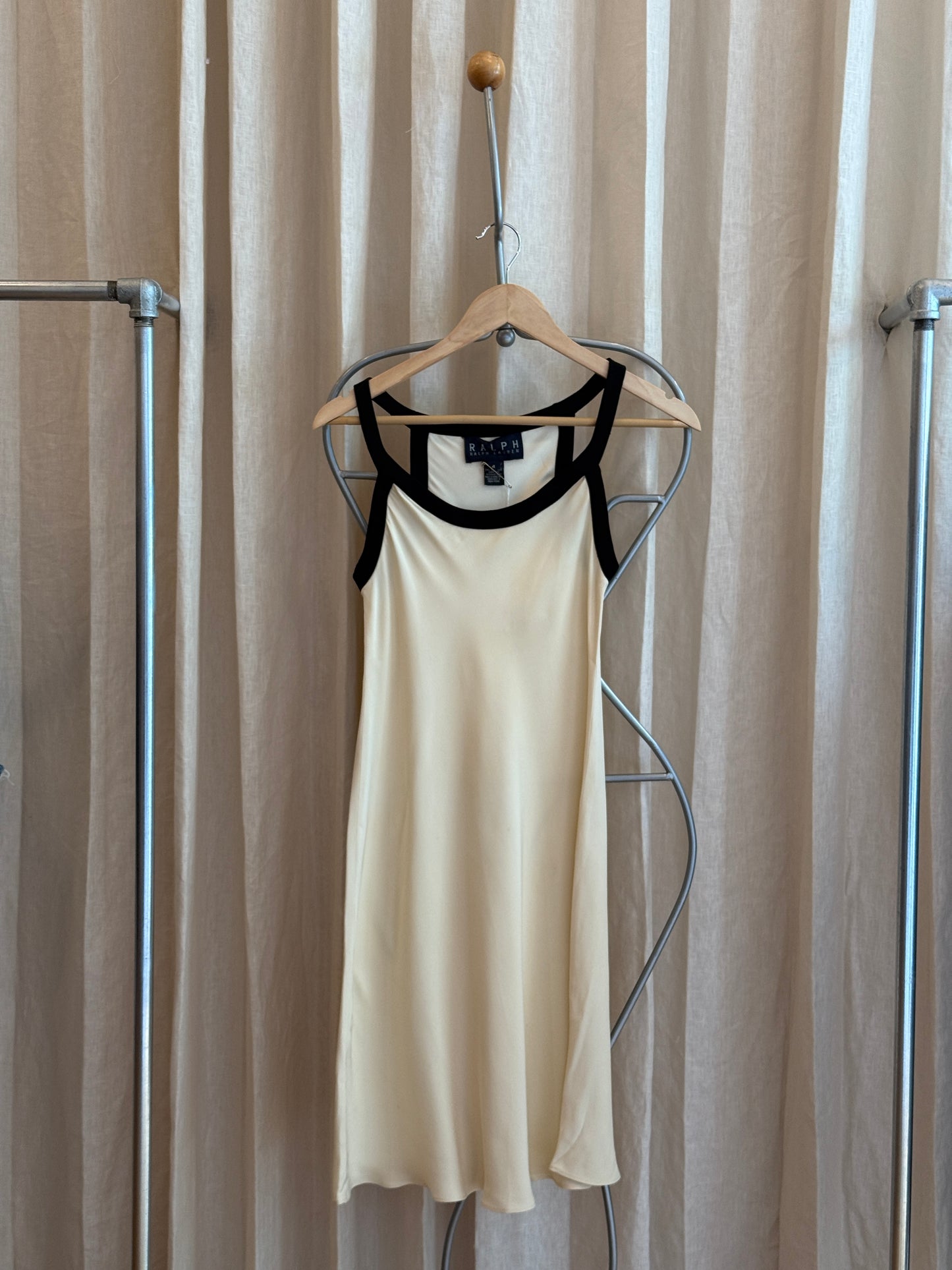 Vintage ivory/navy trim knee length dress by Ralph by Ralph Lauren (1990s)