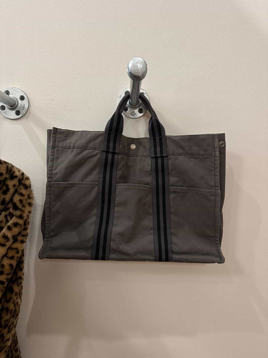 Vintage Grey & Navy Canvas Fourre Tout MM Tote Bag by Hermès (Late 1990s / Early 2000s)