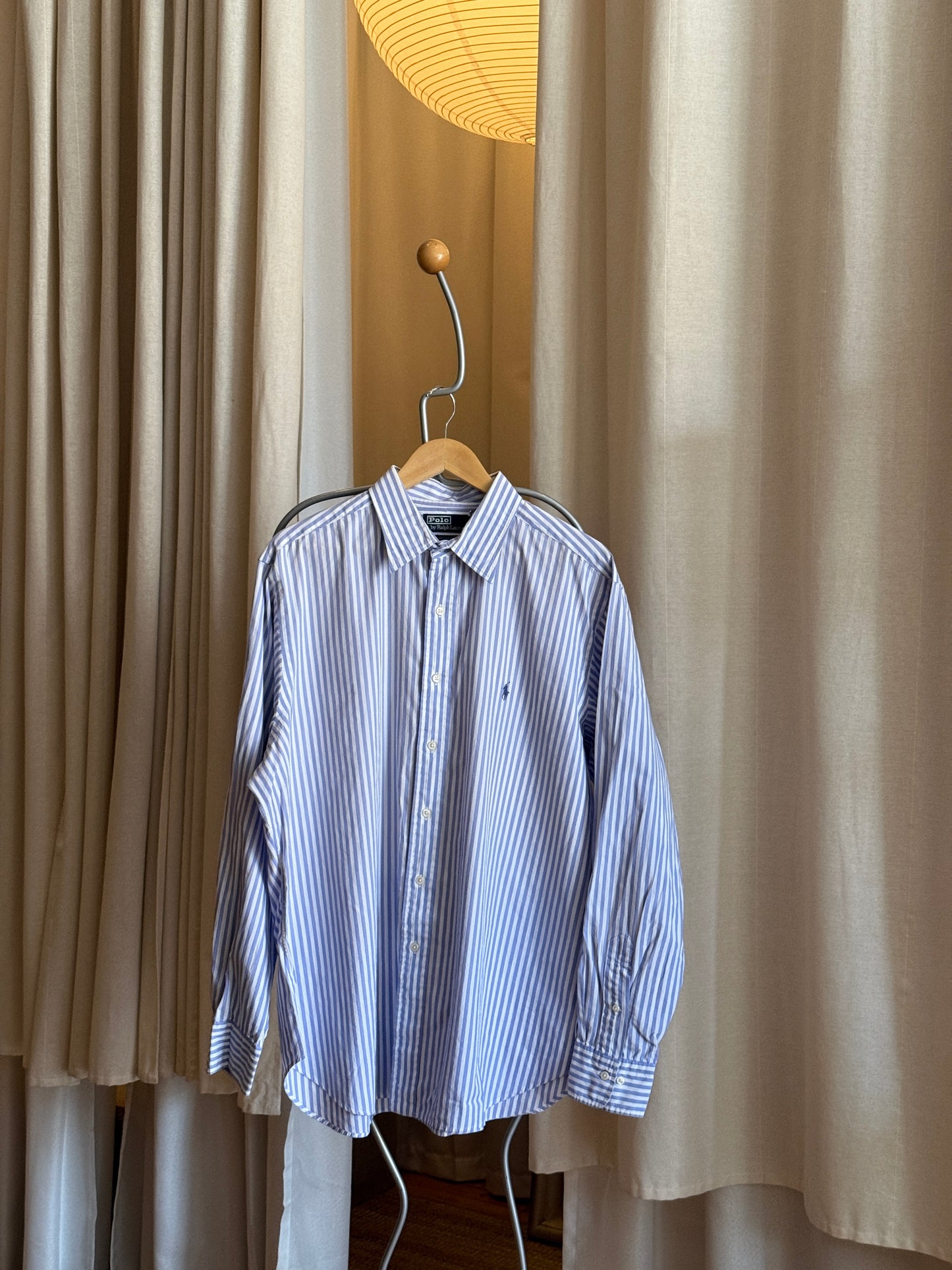 Vintage blue/white striped button-up by Polo Ralph Lauren (17.5, Andrew)