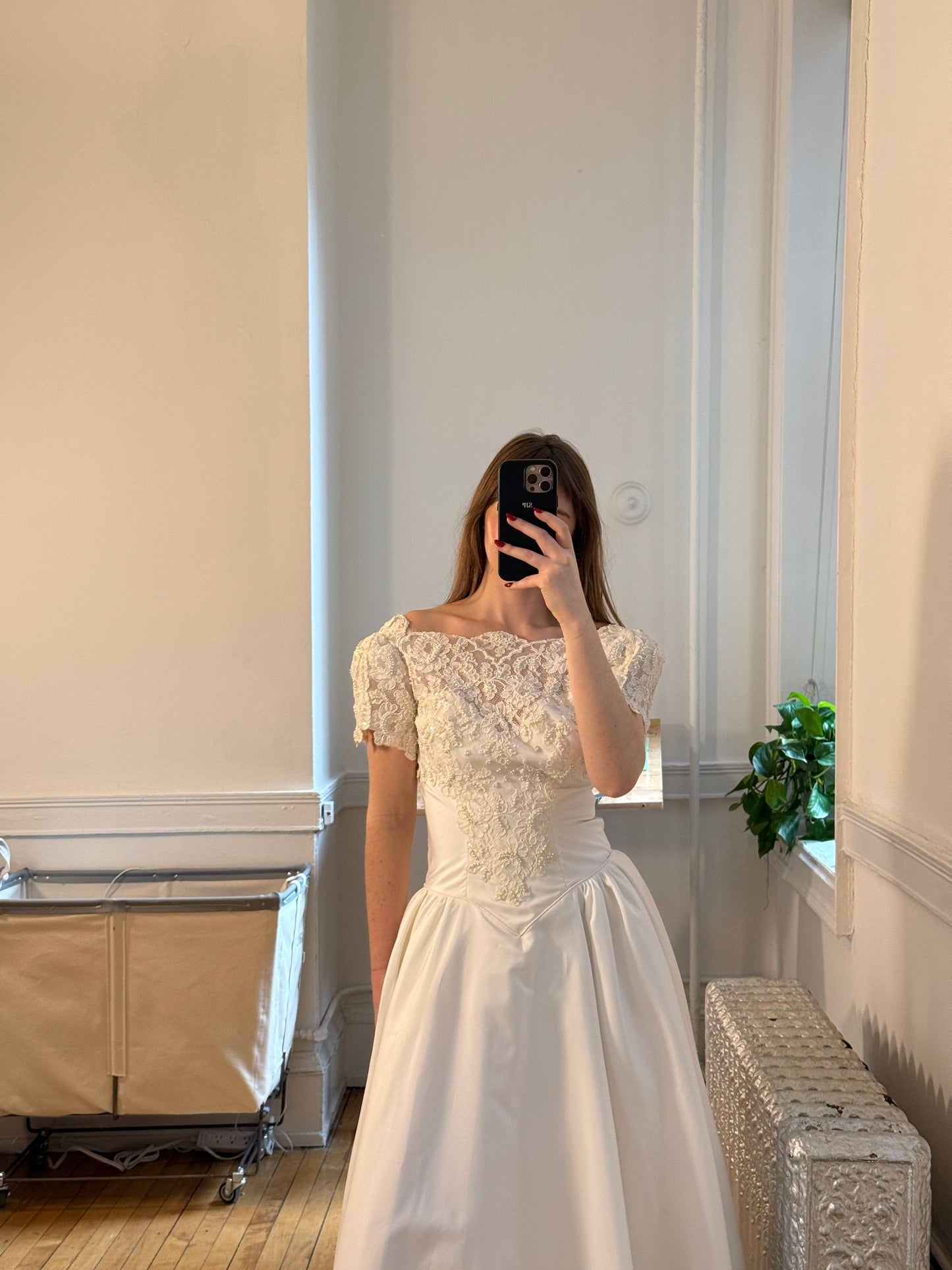 Vintage 90's Beaded Wedding Dress with Basque Waist Vintage 90's Beaded Wedding Dress with Basque Waist