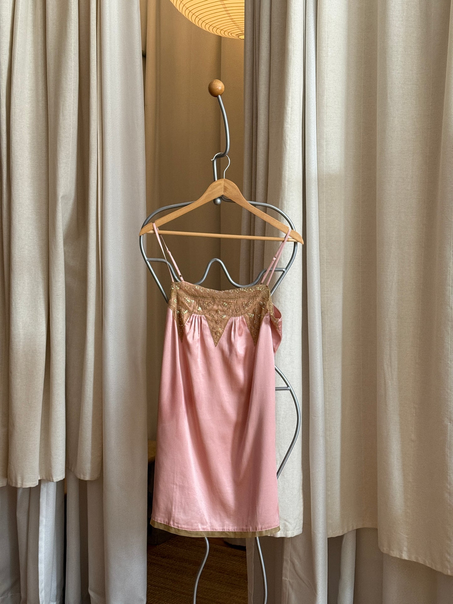 Vintage pink satin mini dress with sequin detail by Victoria's Secret (2003)