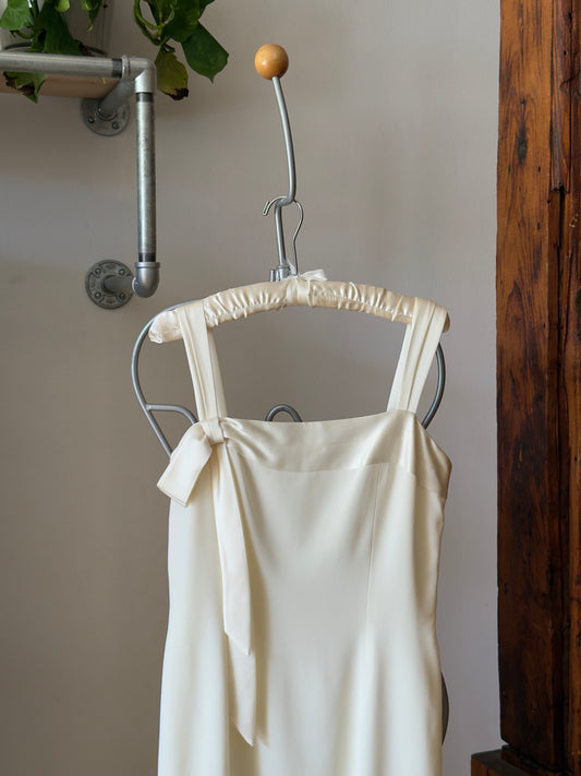 Vintage 90's Minimalist Bridal Dress with Bow Detail