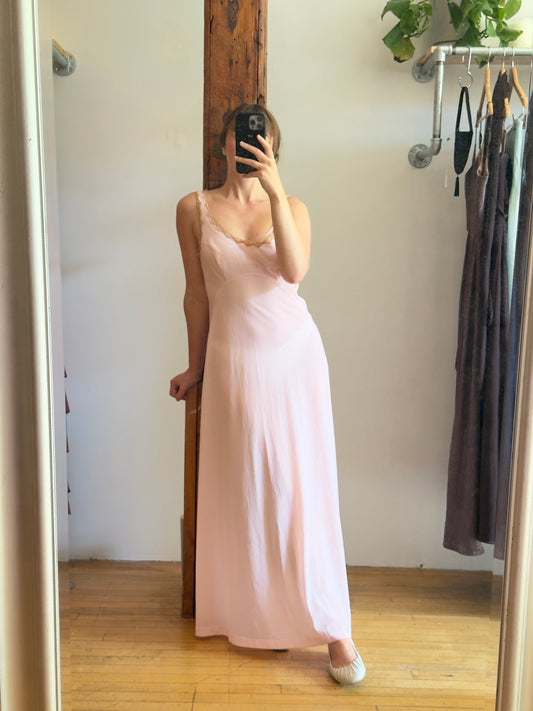 Vintage 70's Pink Maxi Slip Dress/Nightgown with Lace Detailing
