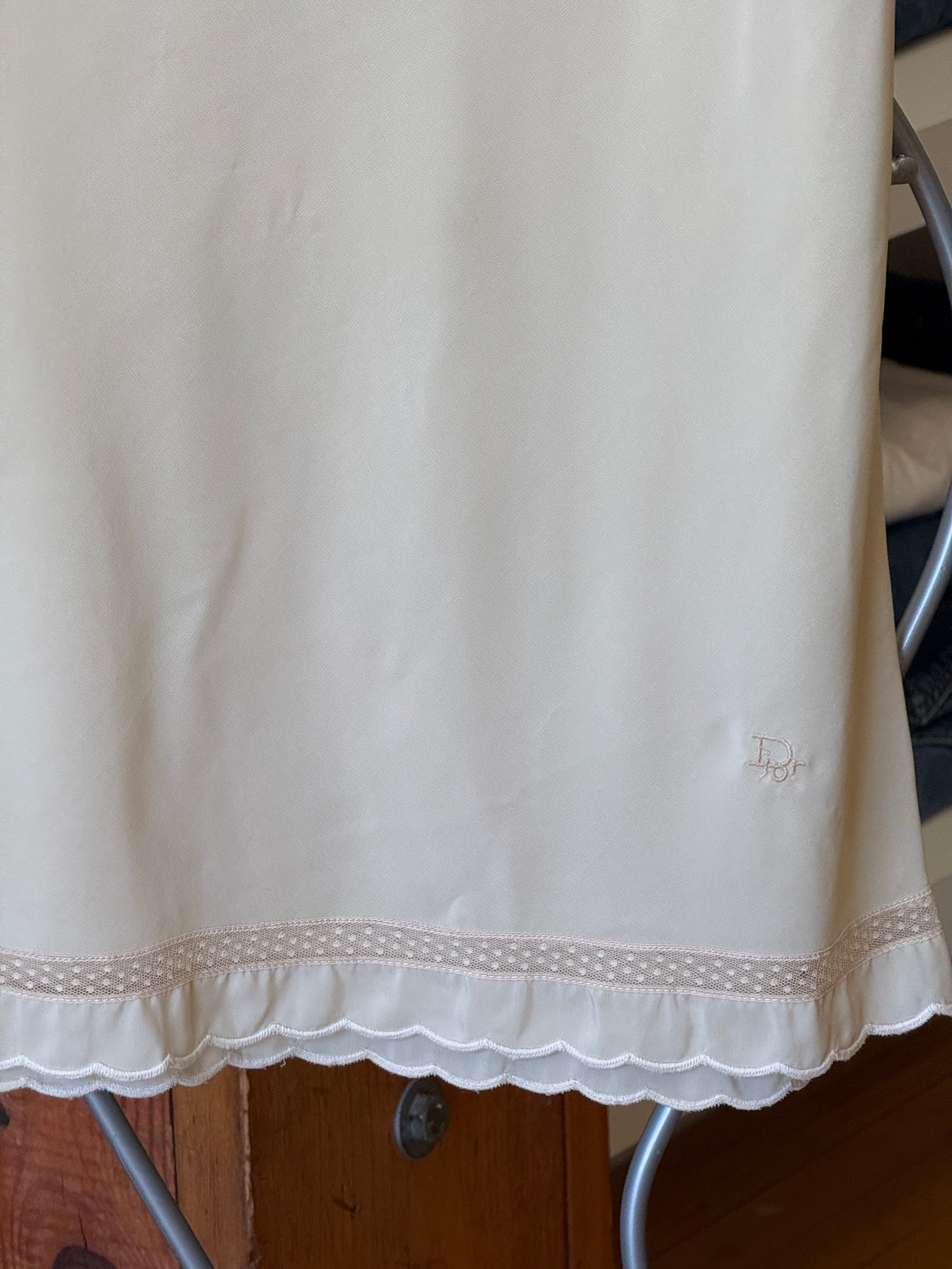 Vintage tan lingerie midi skirt by Christian Dior with emblem