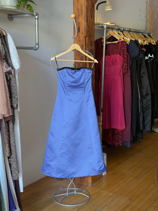 Vintage 80's Royal Blue Strapless Formal Dress with Tulle Skirt and Bow