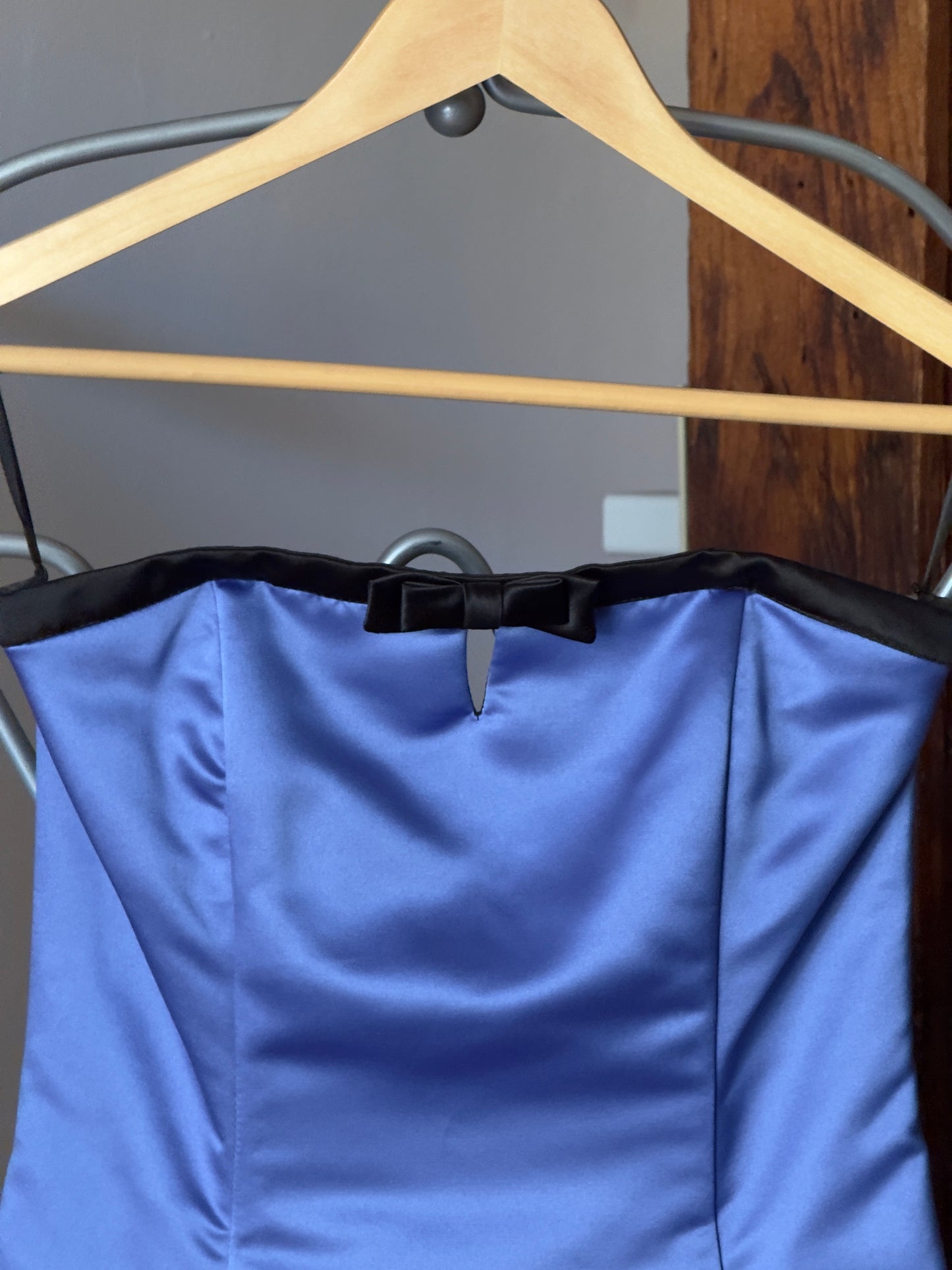 Vintage 80's Royal Blue Strapless Formal Dress with Tulle Skirt and Bow