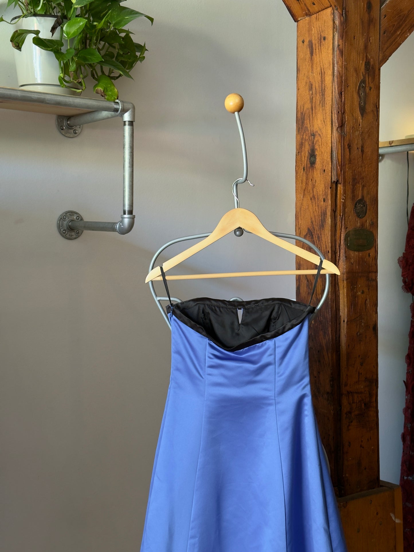 Vintage 80's Royal Blue Strapless Formal Dress with Tulle Skirt and Bow