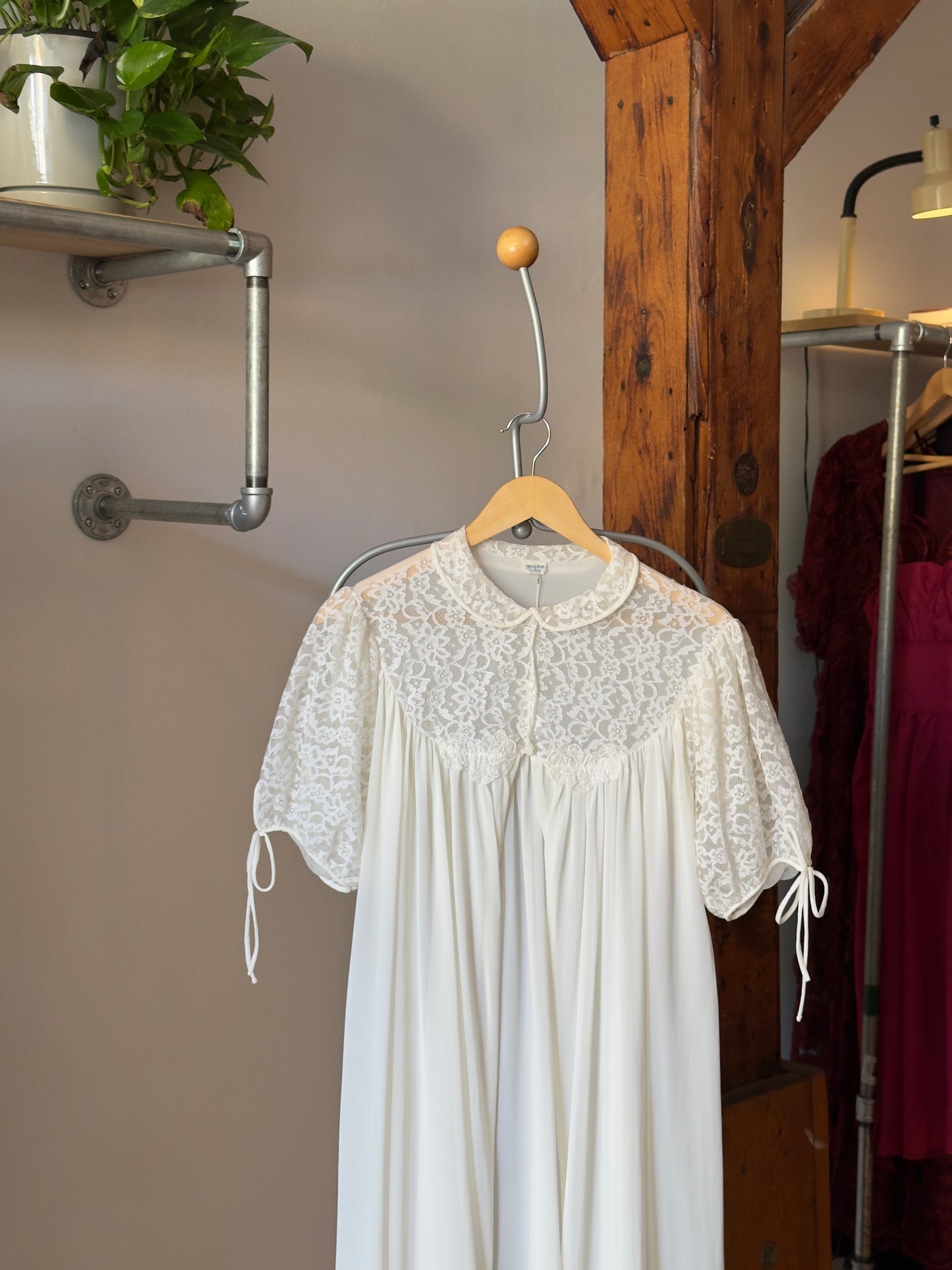 Vintage 60's Puff Sleeve Chiffon and Nylon Lace Peignoir Robe