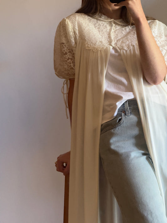Vintage 60's Puff Sleeve Chiffon and Nylon Lace Peignoir Robe
